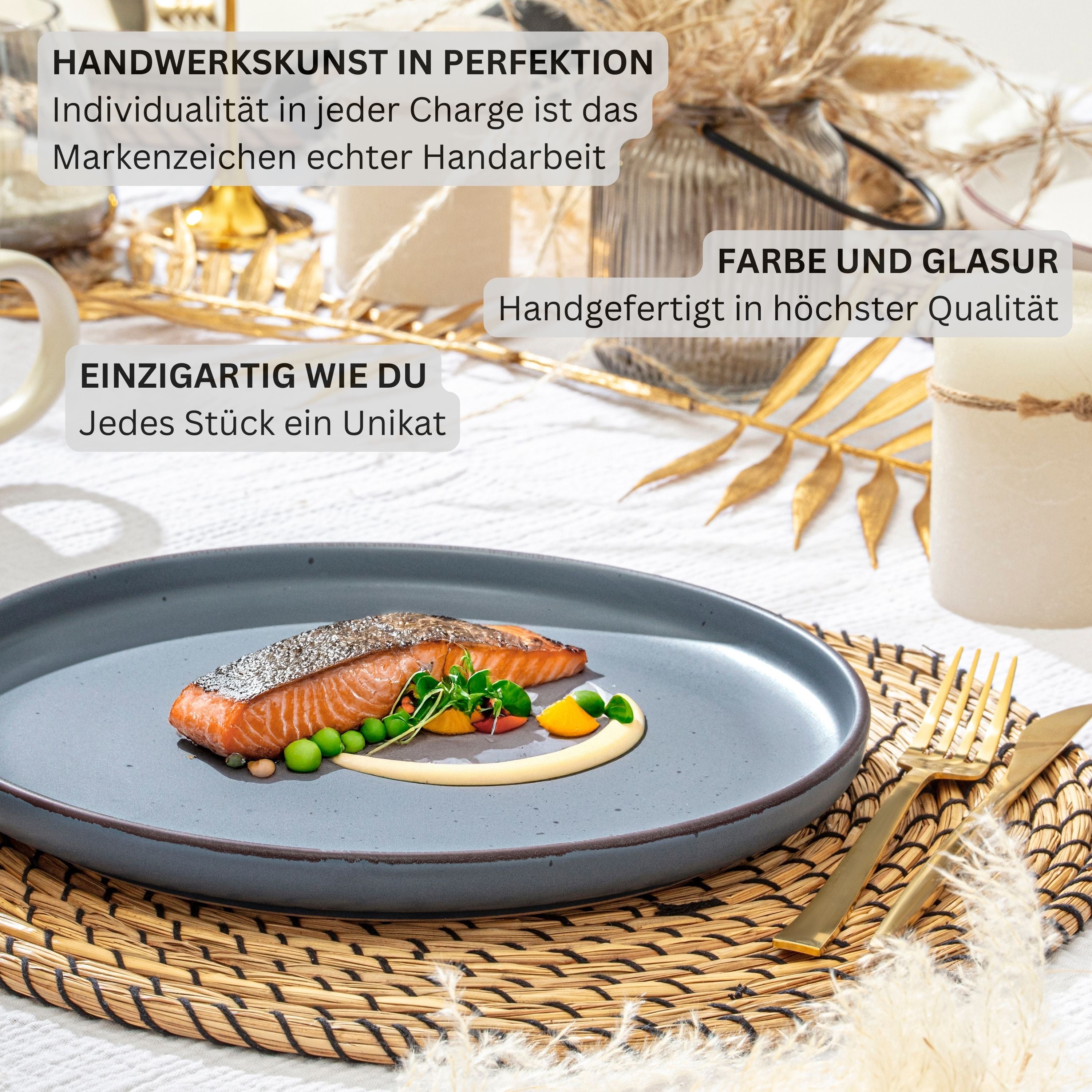 SÄNGER Steingut Speiseteller Bombay Graphit 4 teilig