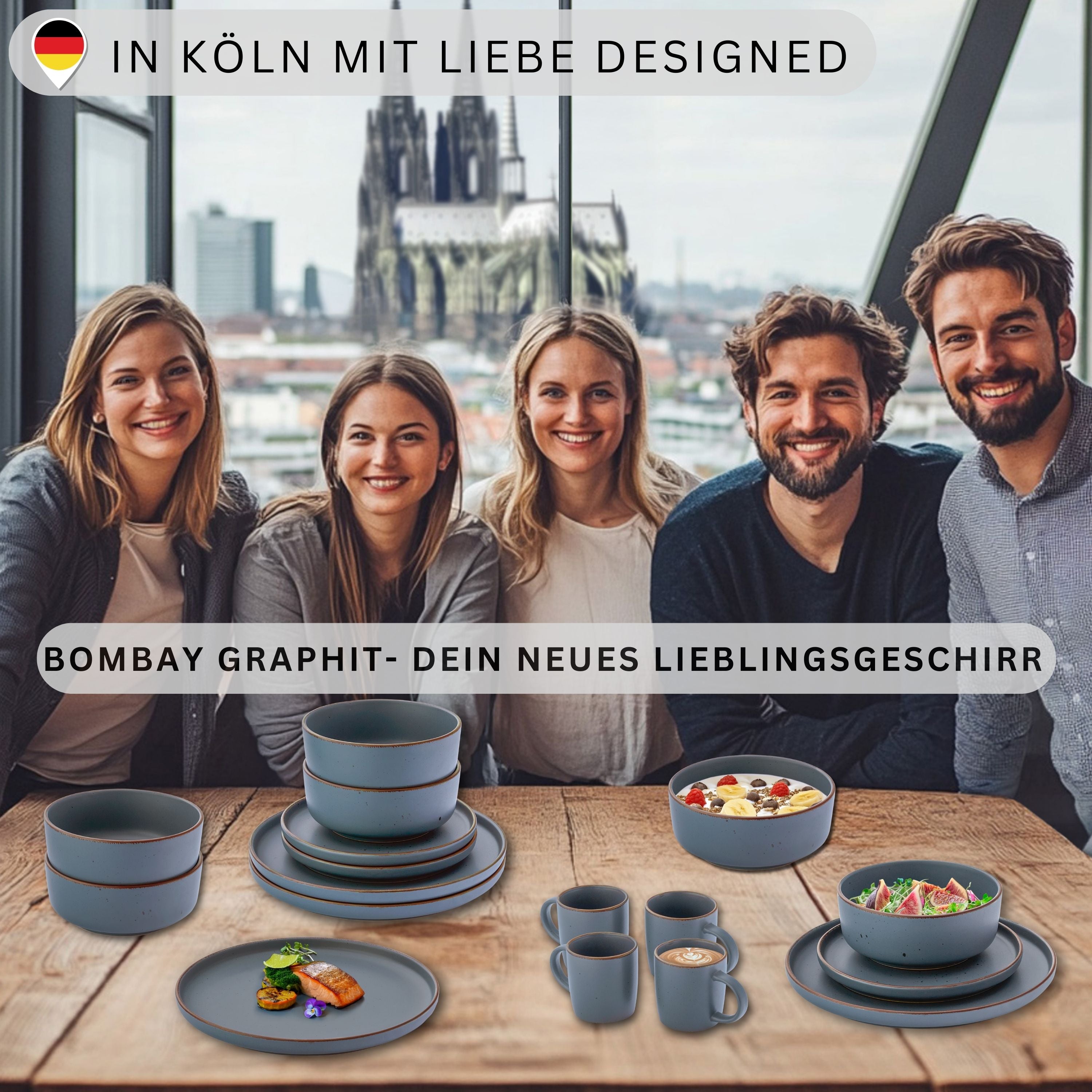 SÄNGER Steingut Speiseteller Bombay Graphit 4 teilig