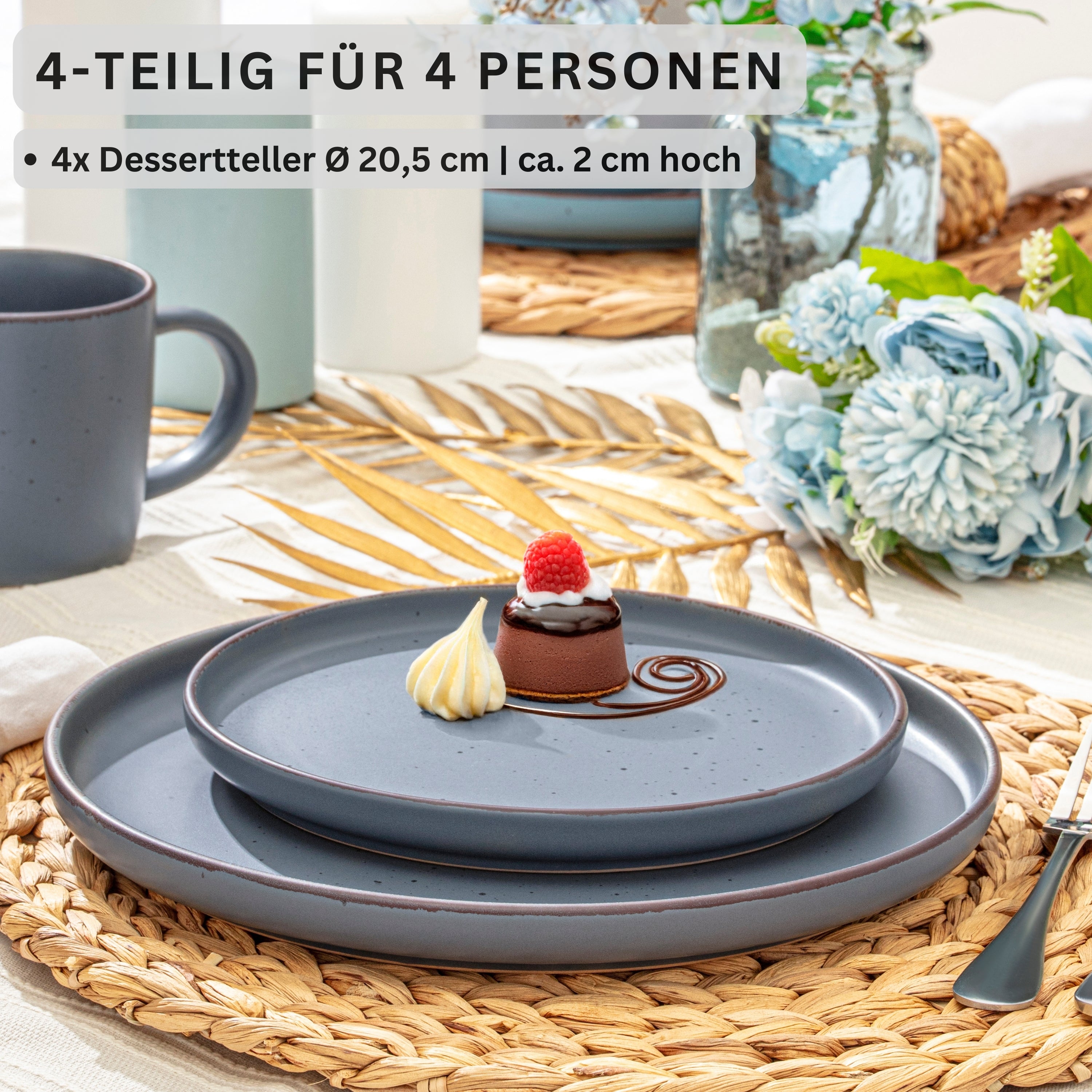 SÄNGER Steingut Dessertteller Bombay Graphit 4 teilig