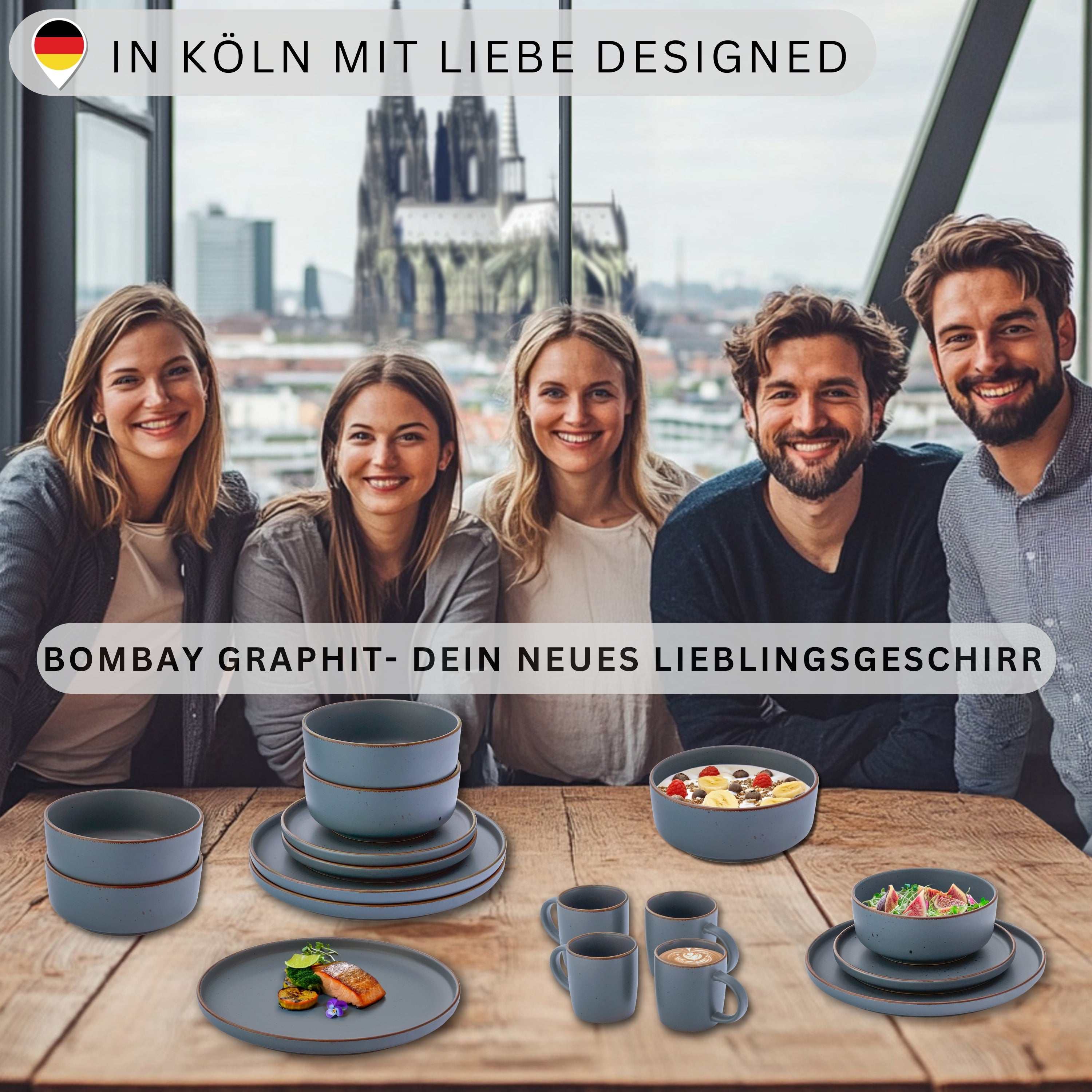 SÄNGER Steingut Dessertteller Bombay Graphit 4 teilig