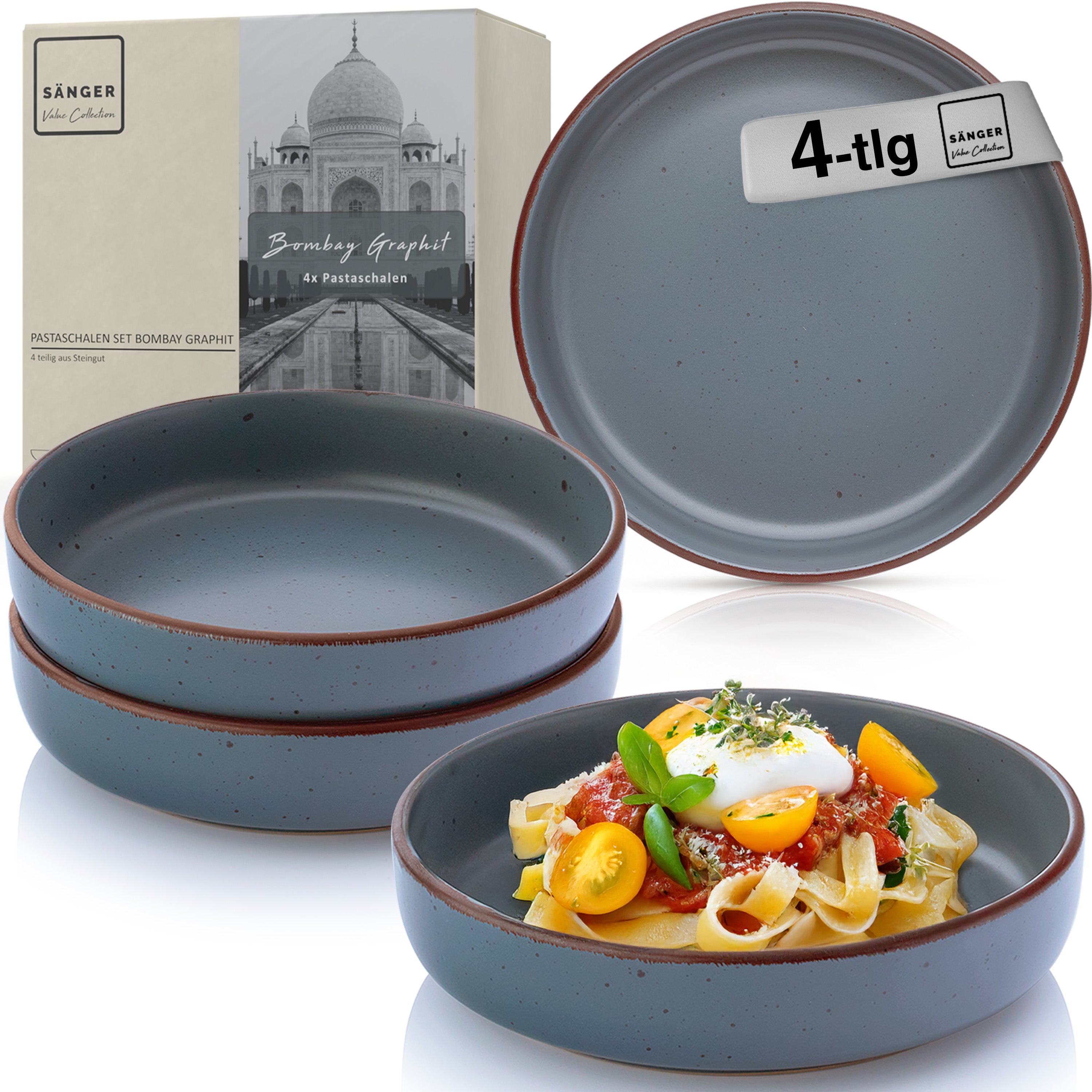SÄNGER Steingut Pastaschalen Bombay Graphit 4 teilig