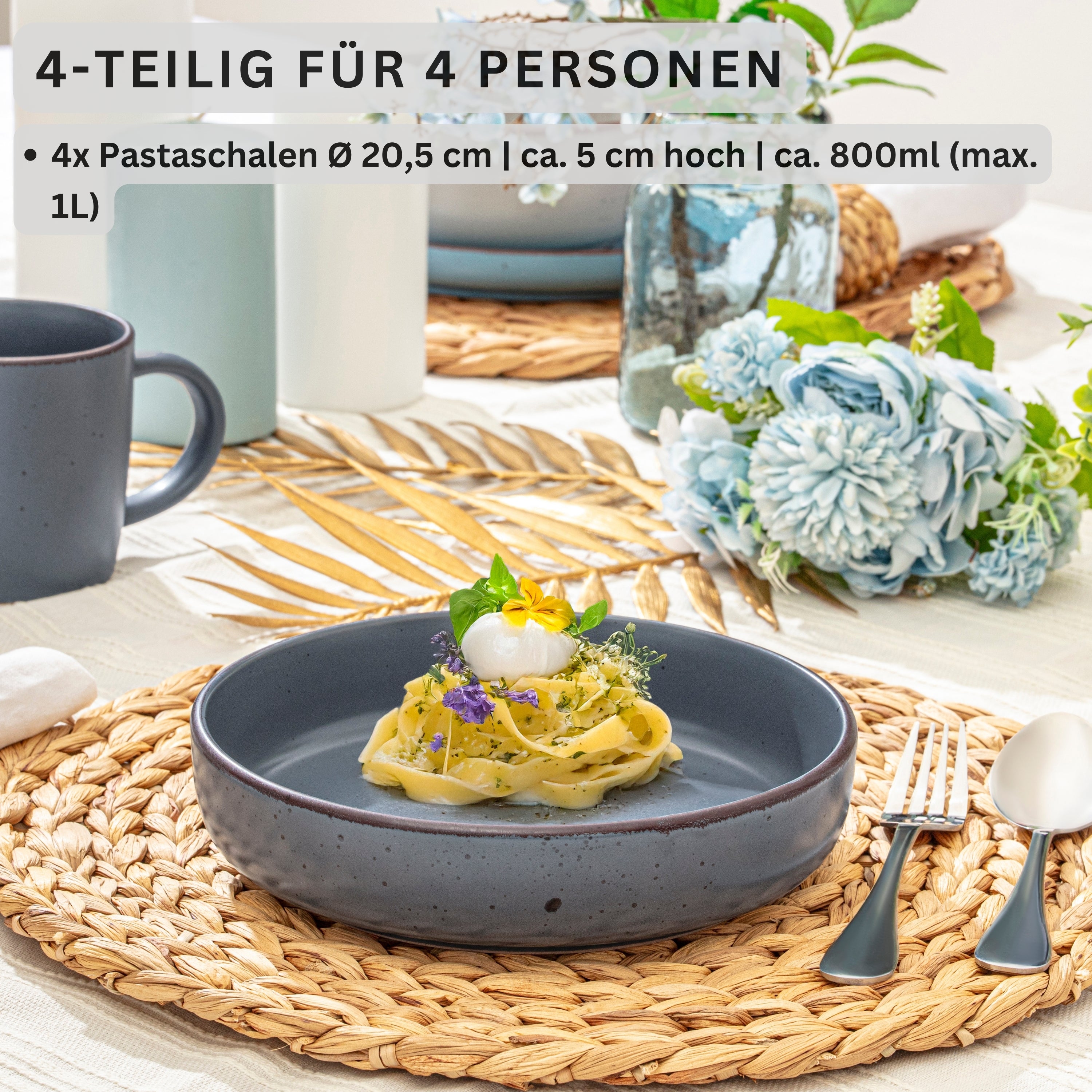 SÄNGER Steingut Pastaschalen Bombay Graphit 4 teilig
