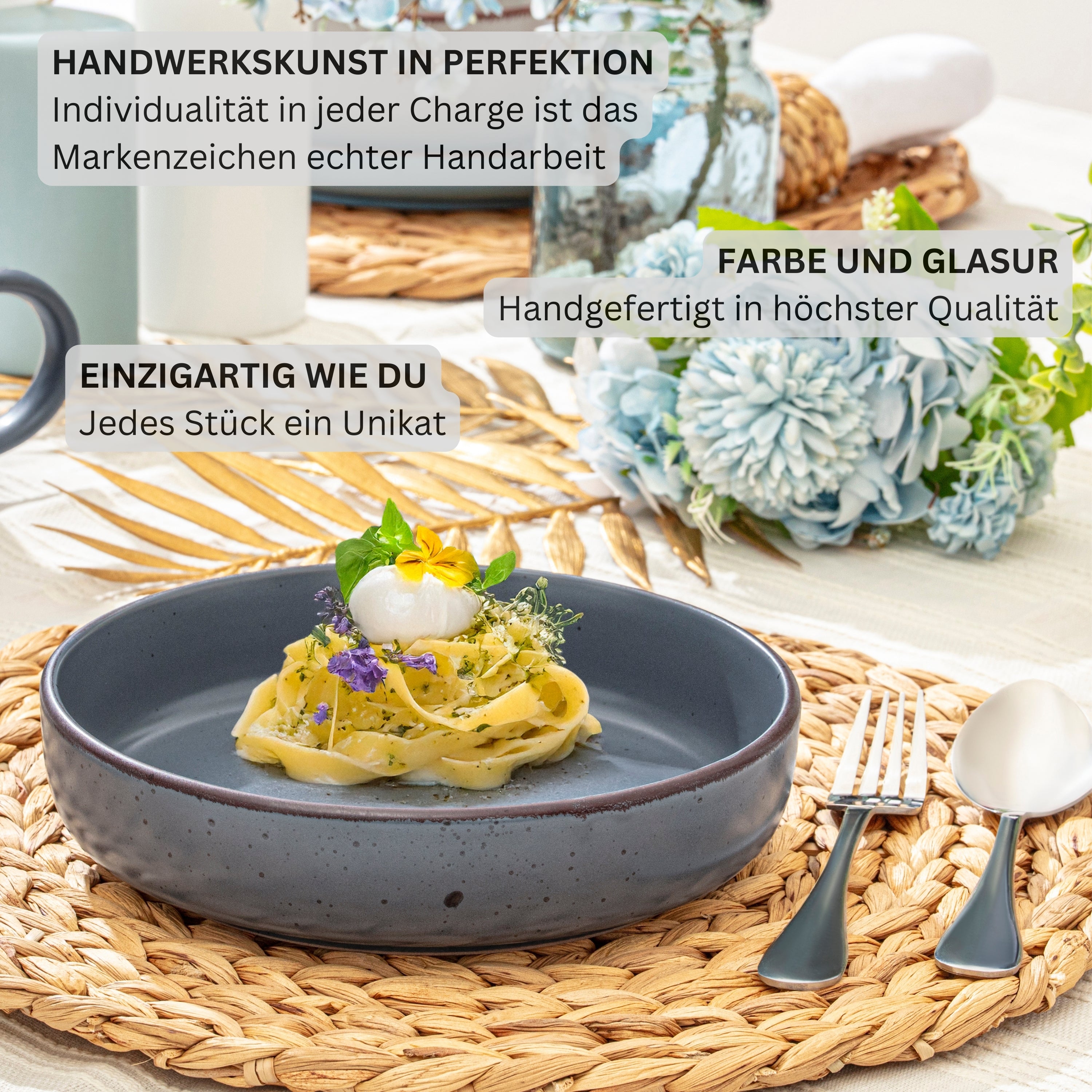 SÄNGER Steingut Pastaschalen Bombay Graphit 4 teilig