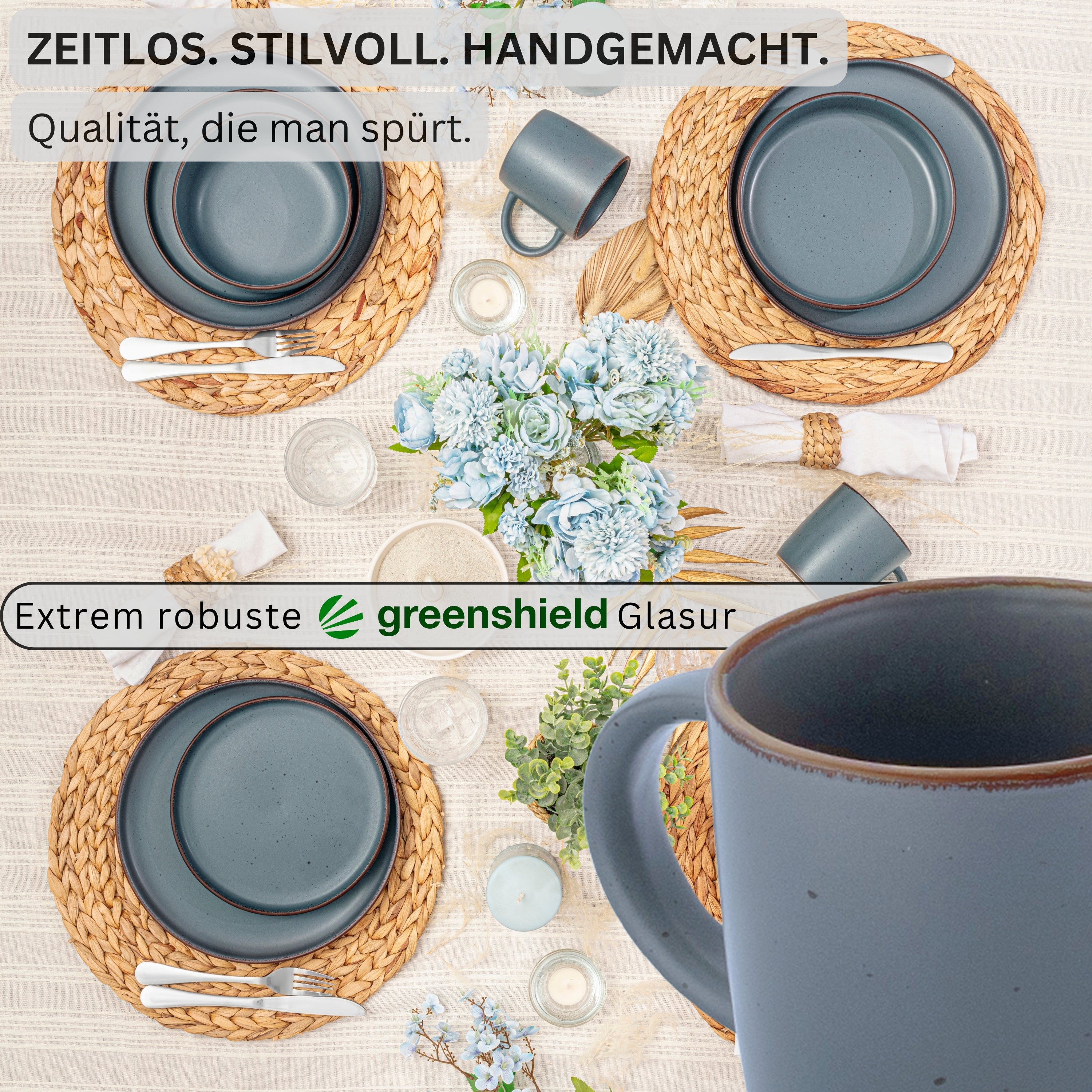 SÄNGER Steingut Kaffeebecher Bombay Graphit 4 teilig