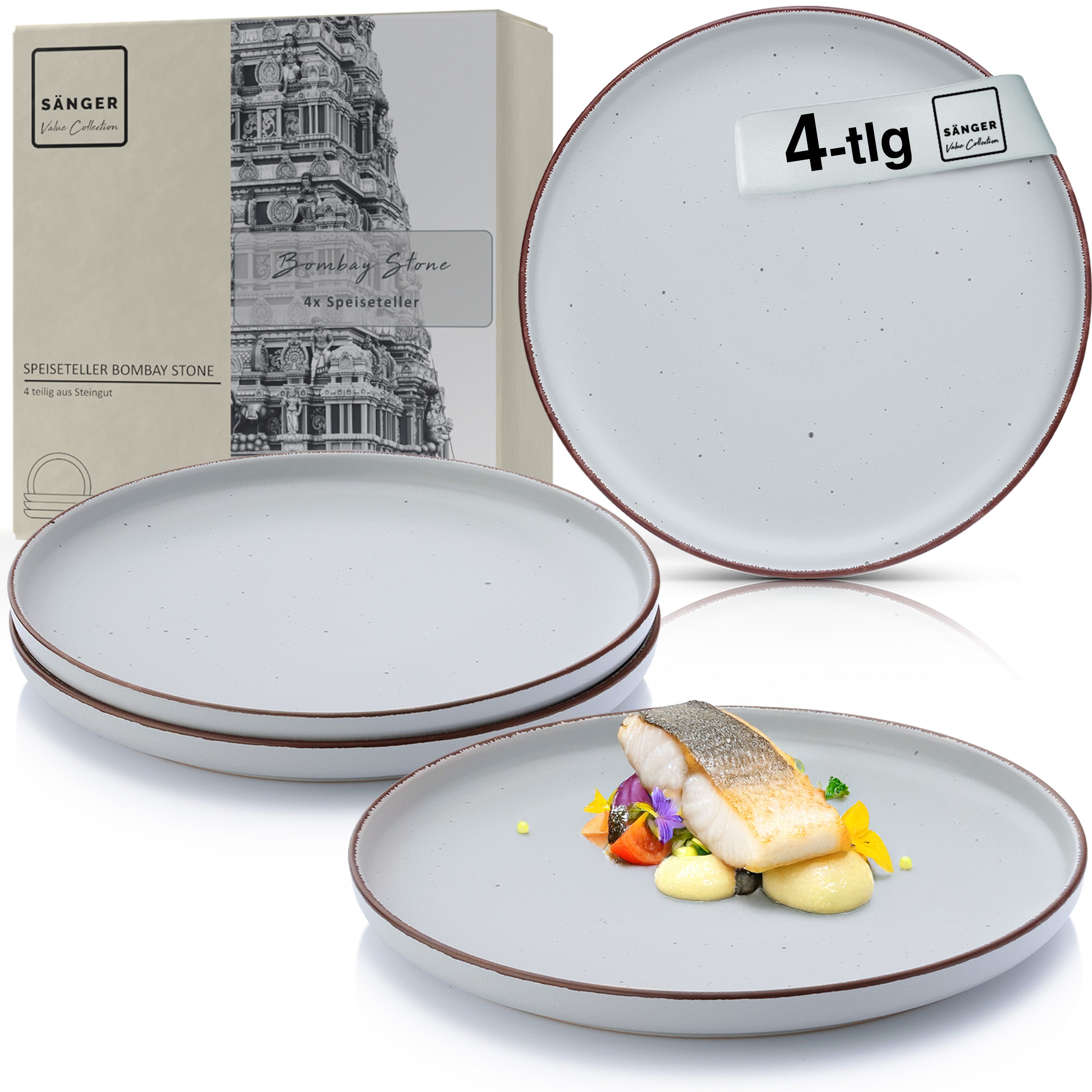 SÄNGER Steingut Speiseteller Bombay Stone 4 teilig