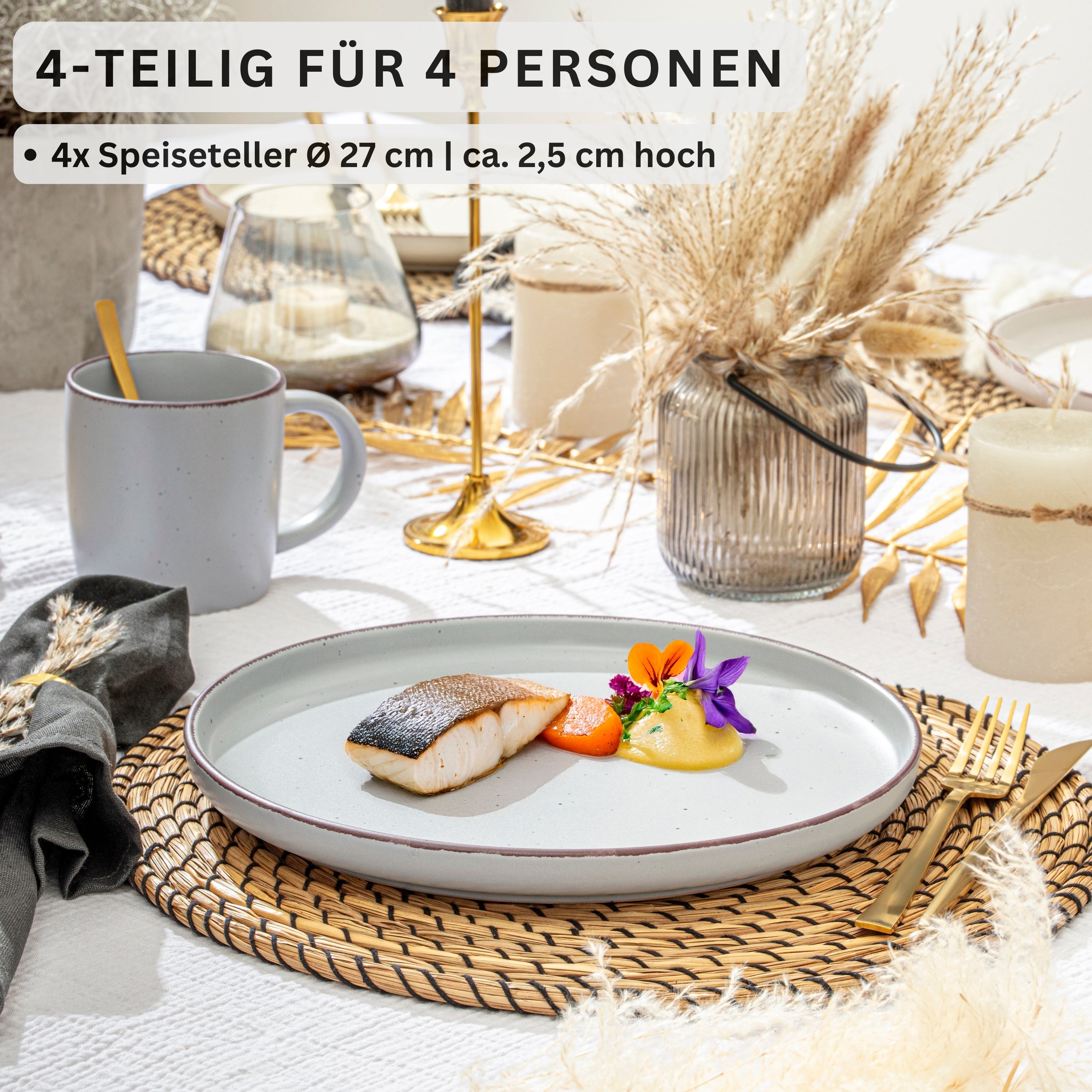 SÄNGER Steingut Speiseteller Bombay Stone 4 teilig
