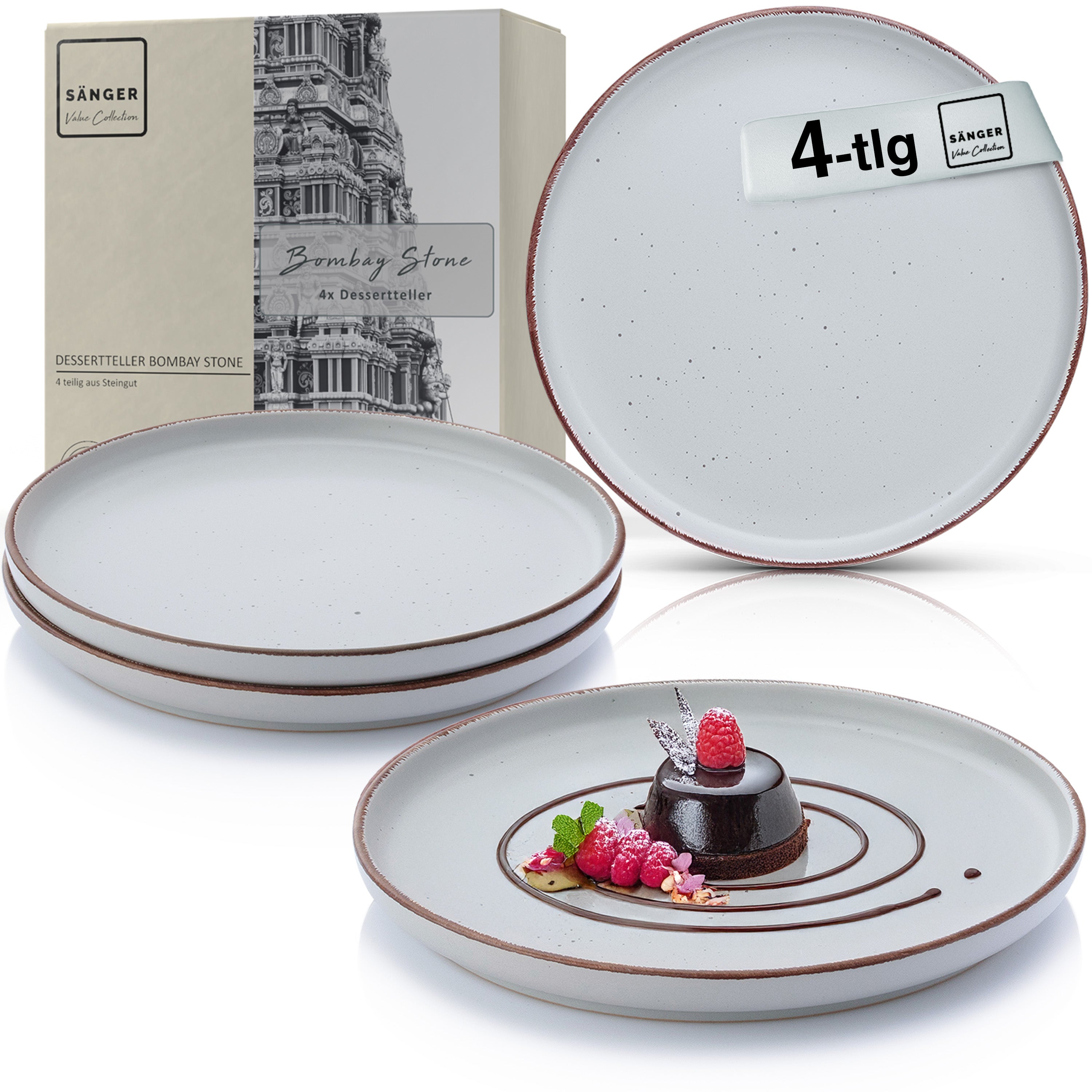 SÄNGER Steingut Dessertteller Bombay Stone 4 teilig