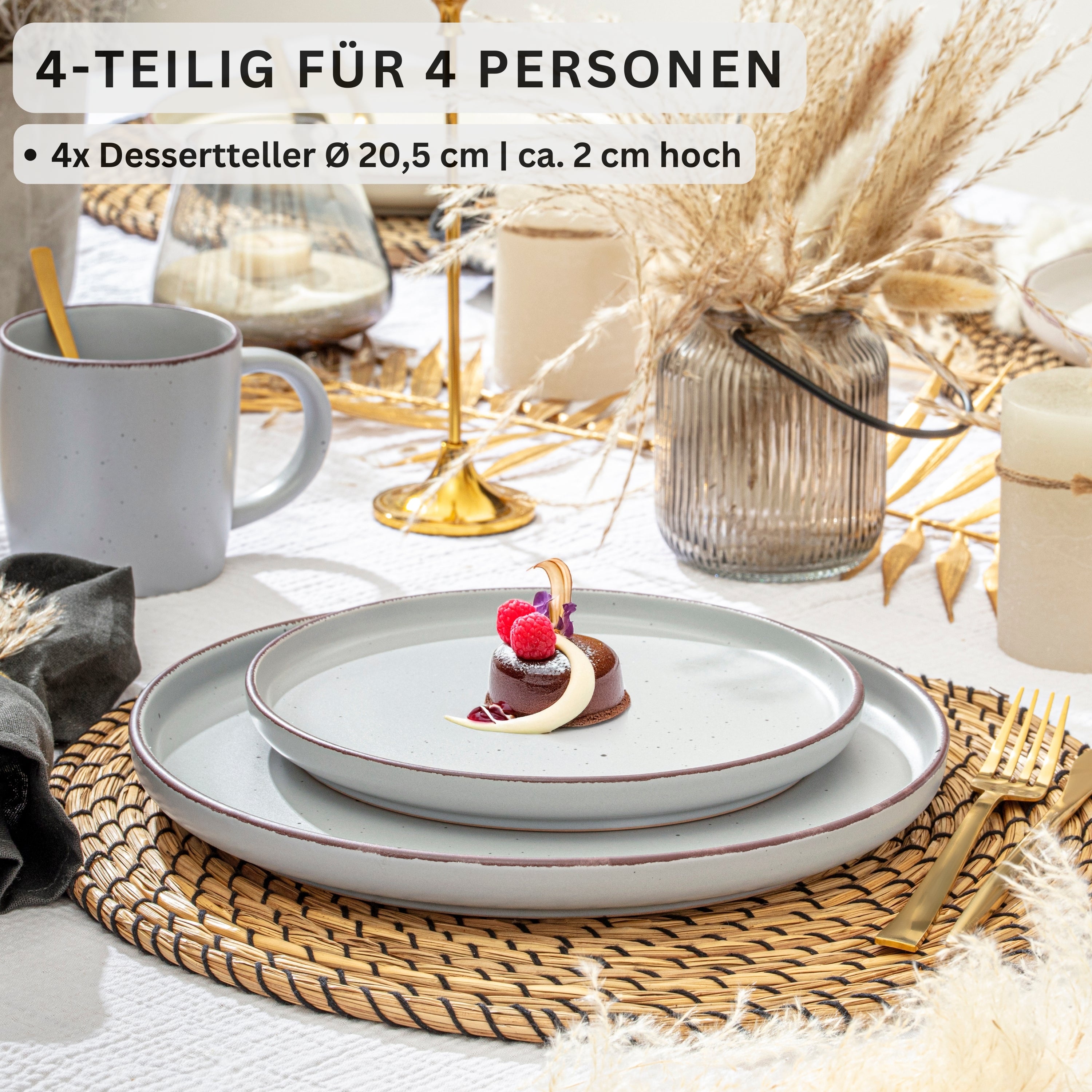 SÄNGER Steingut Dessertteller Bombay Stone 4 teilig