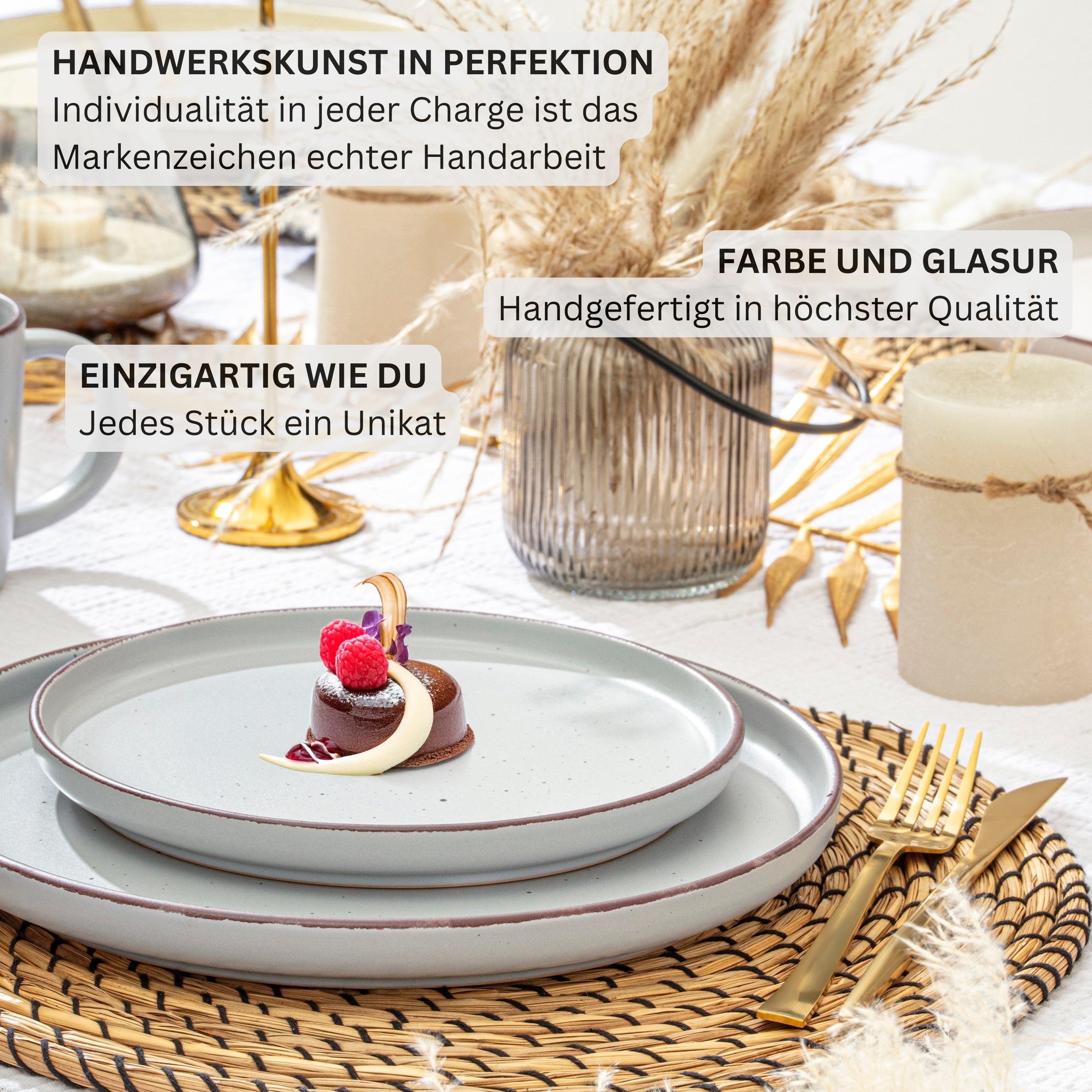 SÄNGER Steingut Dessertteller Bombay Stone 4 teilig