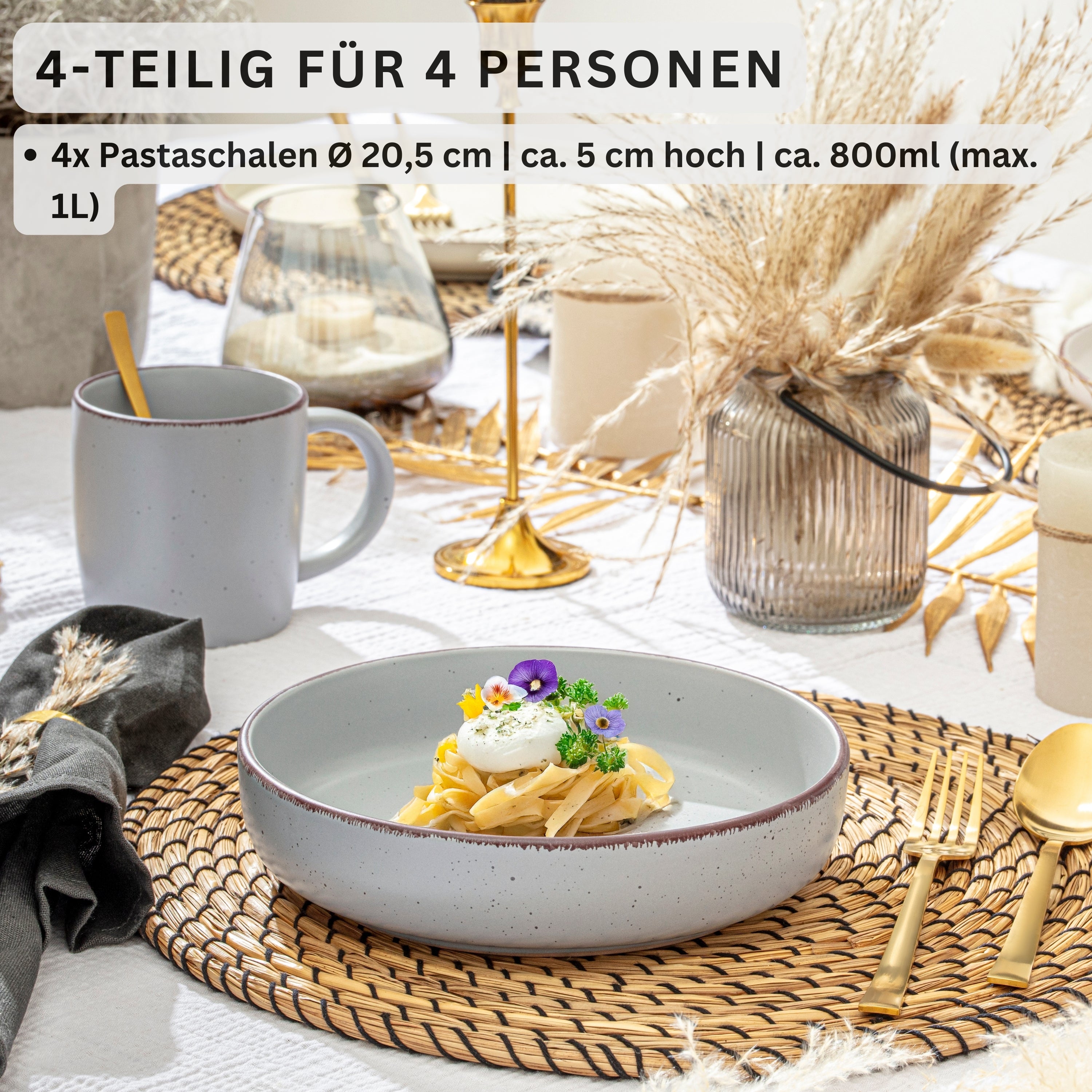 SÄNGER Steingut Pastaschalen Bombay Stone 4 teilig