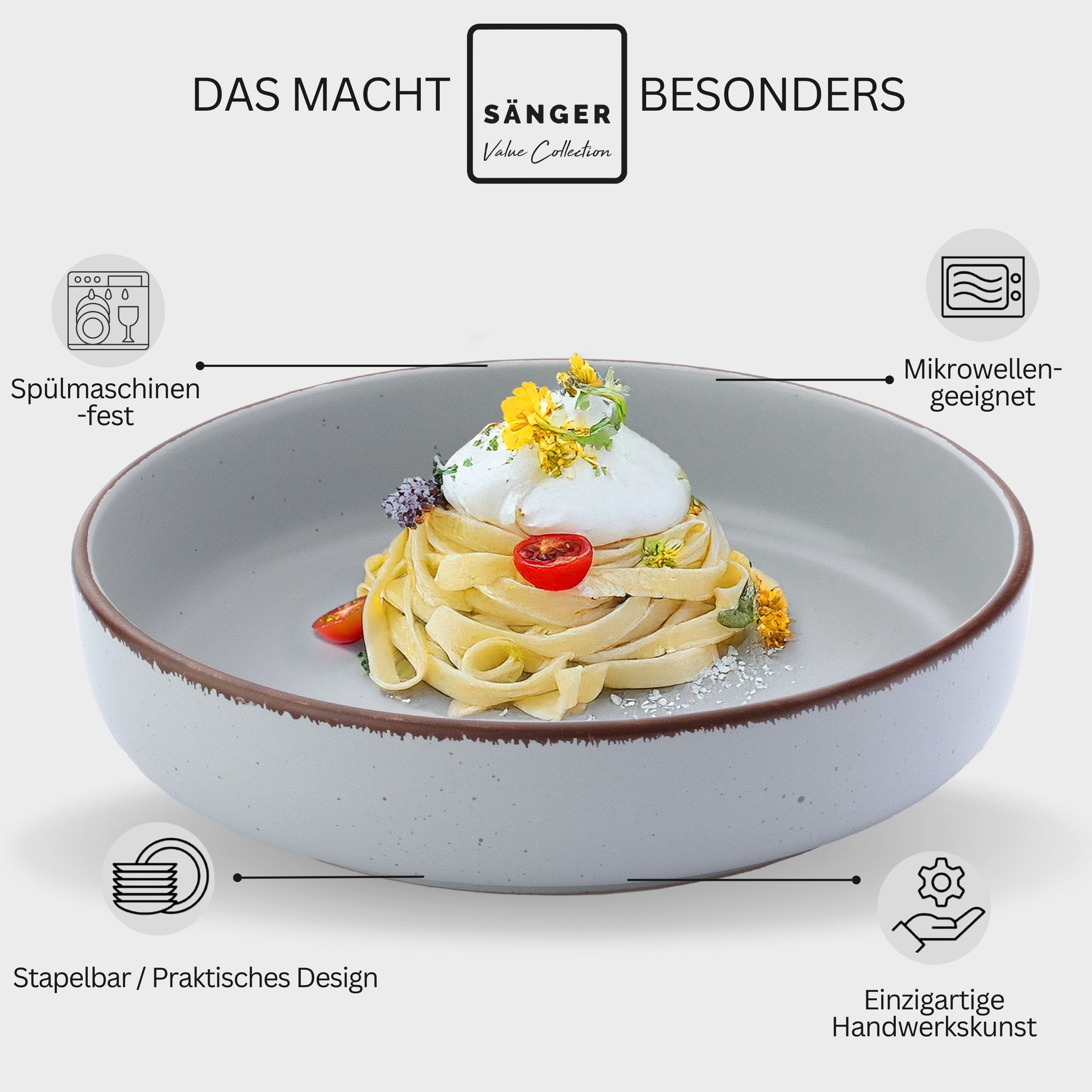 SÄNGER Steingut Pastaschalen Bombay Stone 4 teilig