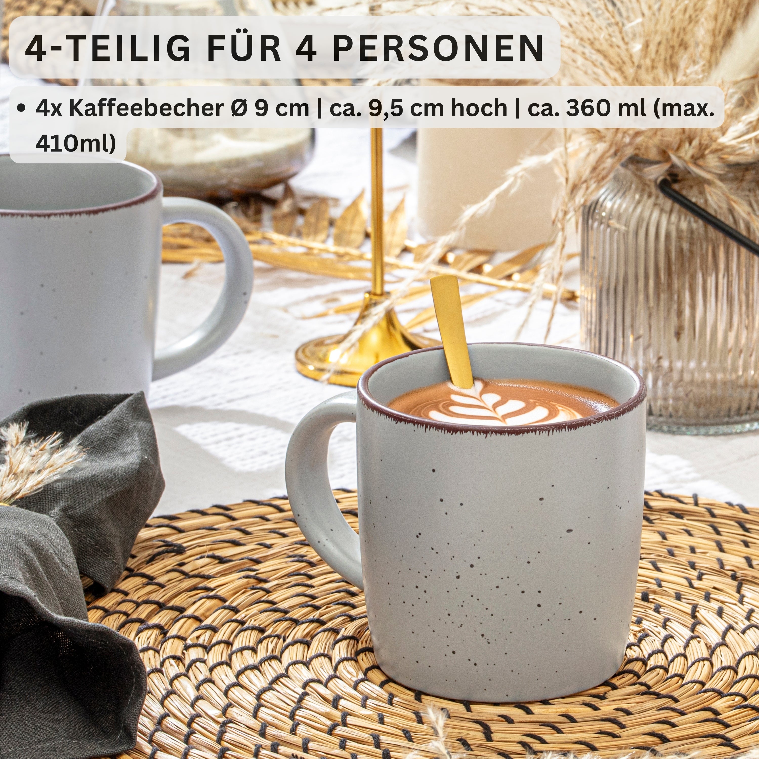 SÄNGER Steingut Kaffeebecher Bombay Stone 4 teilig