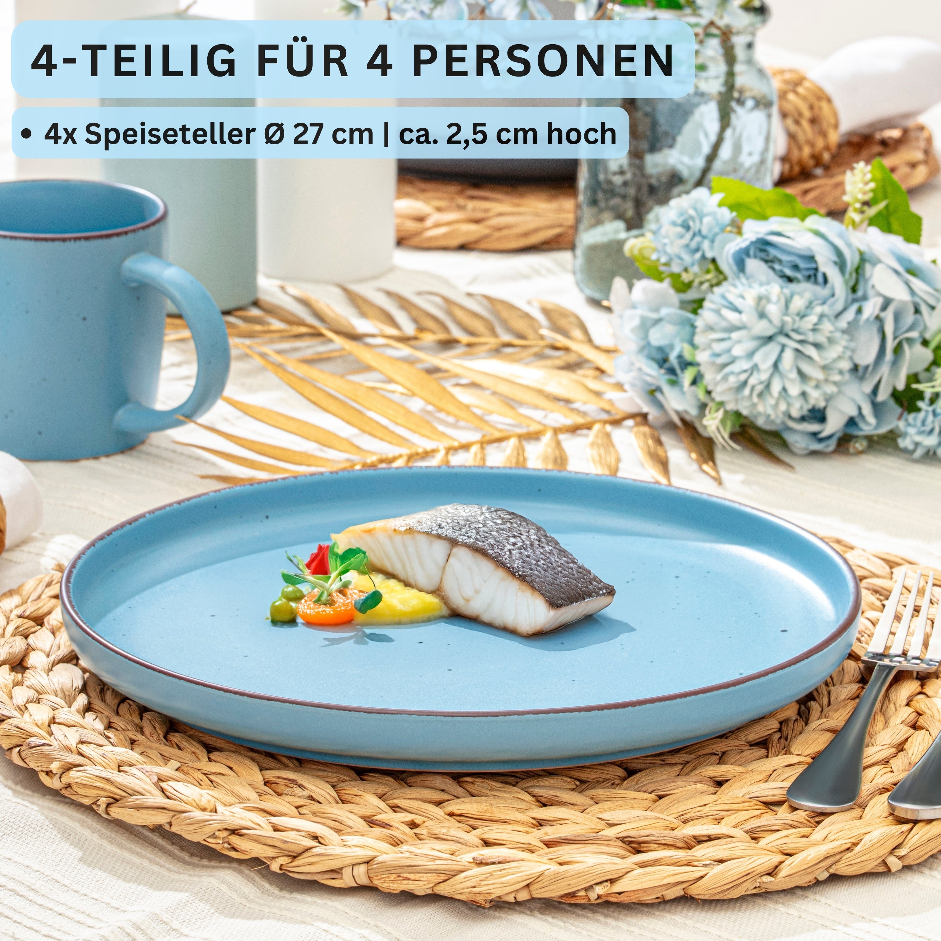 SÄNGER Steingut Speiseteller Bombay Saphir 4 teilig