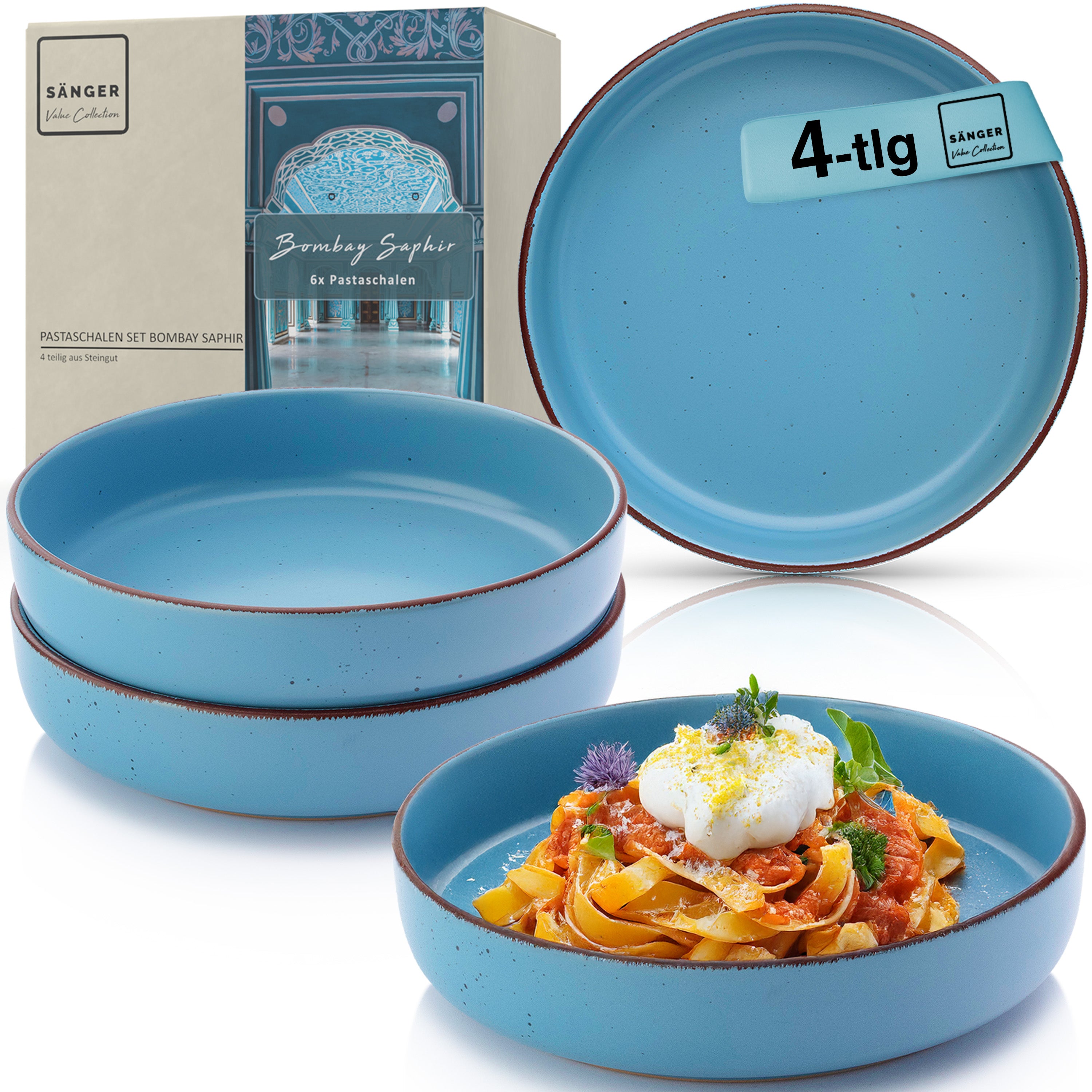 SÄNGER Steingut Pastaschalen Bombay Saphir 4 teilig