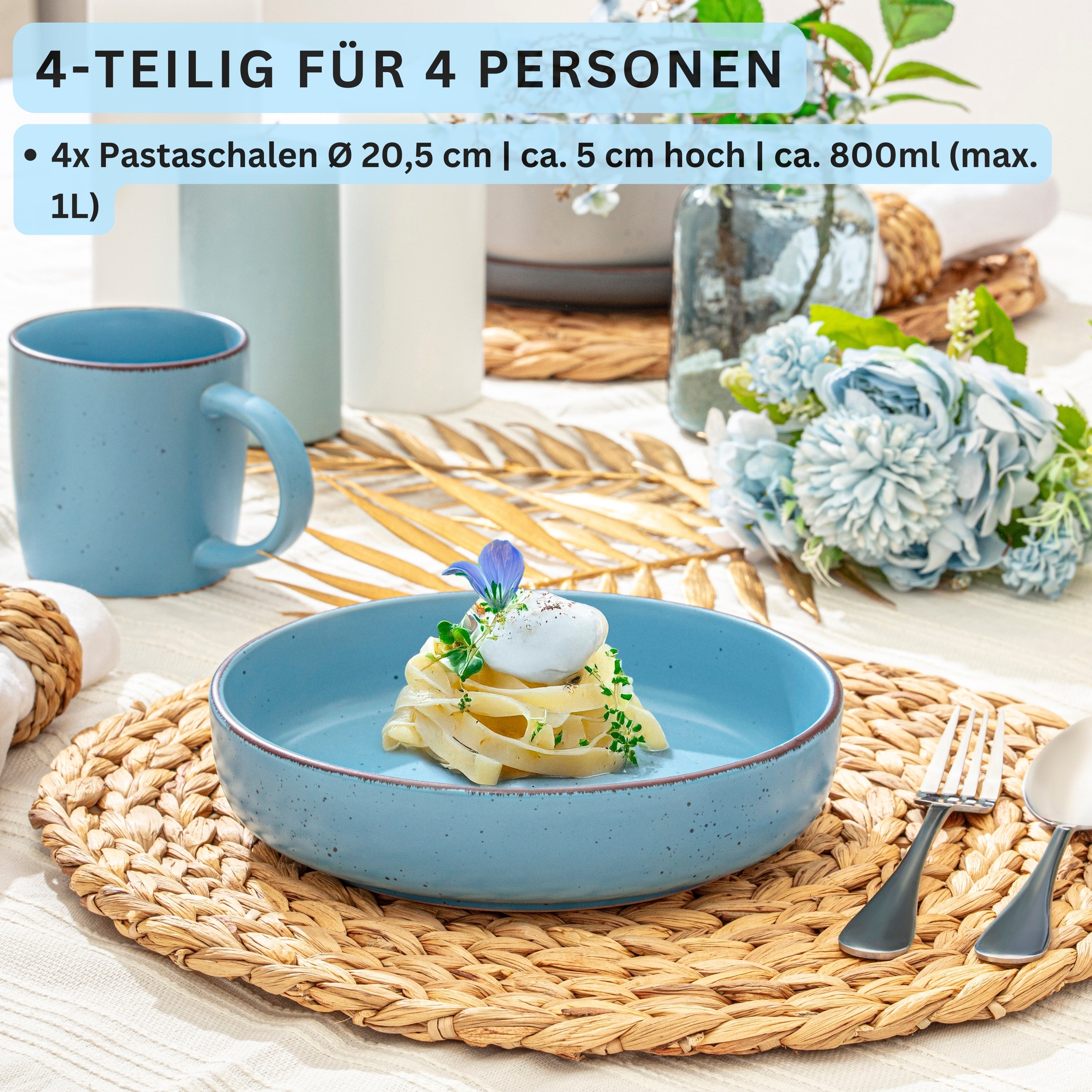 SÄNGER Steingut Pastaschalen Bombay Saphir 4 teilig