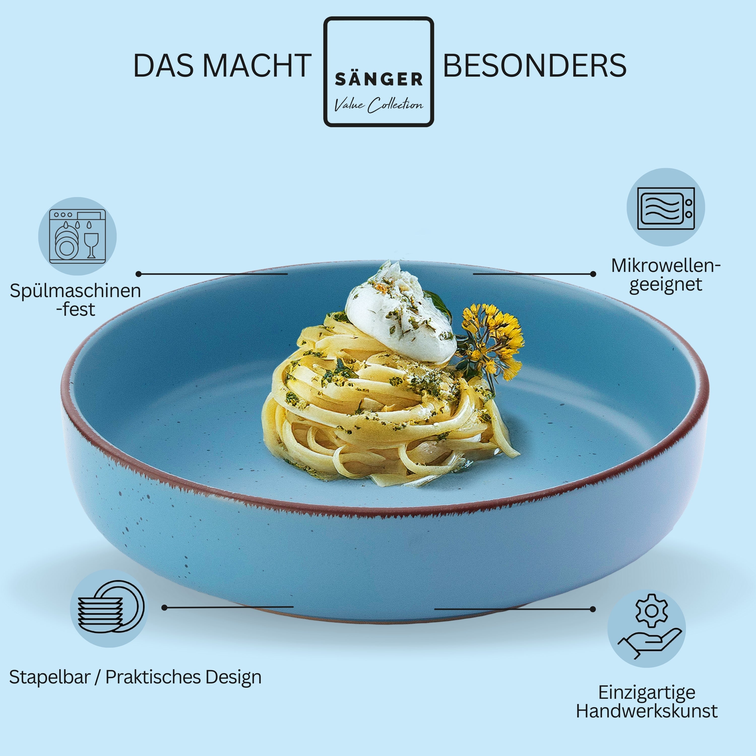 SÄNGER Steingut Pastaschalen Bombay Saphir 4 teilig