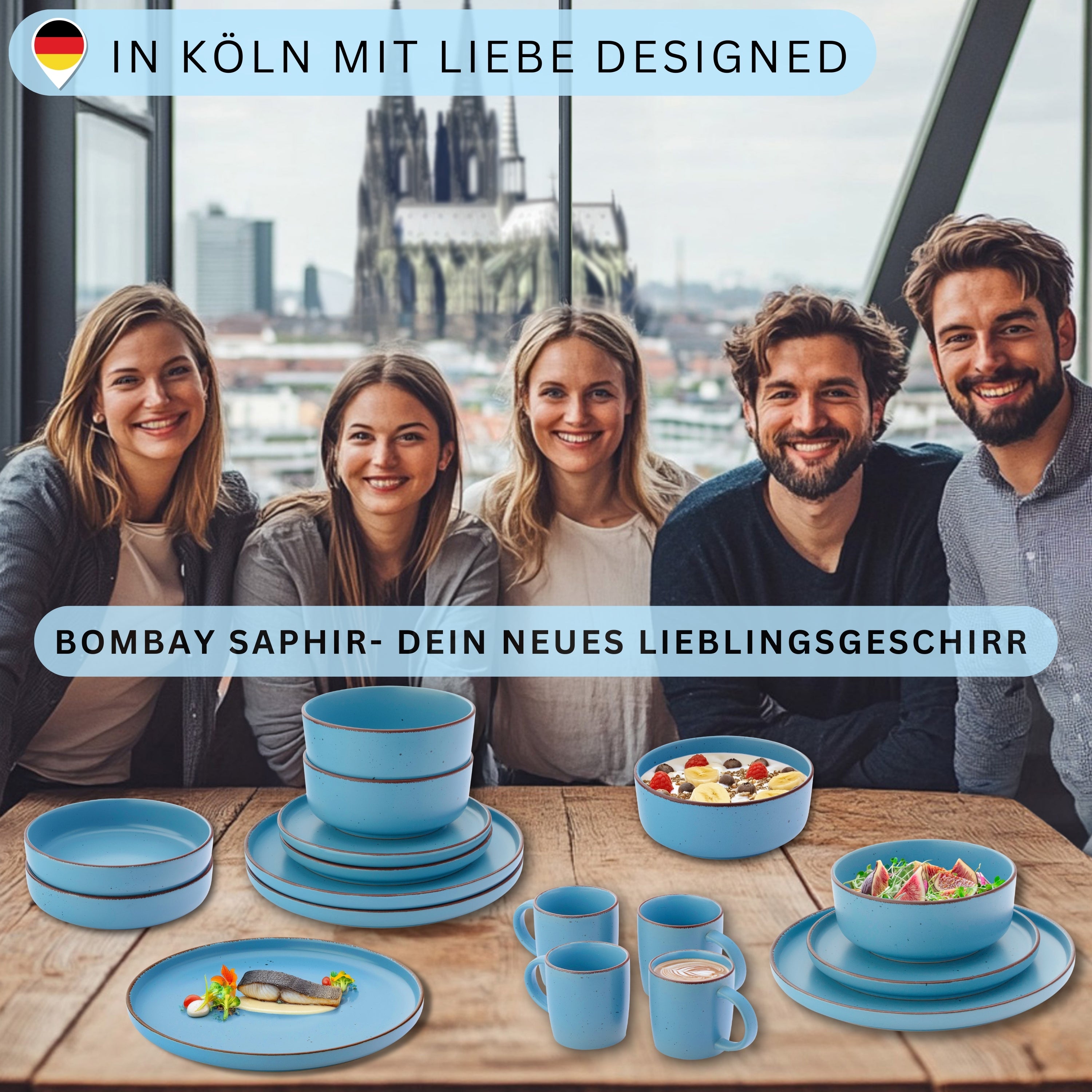 SÄNGER Steingut Pastaschalen Bombay Saphir 4 teilig