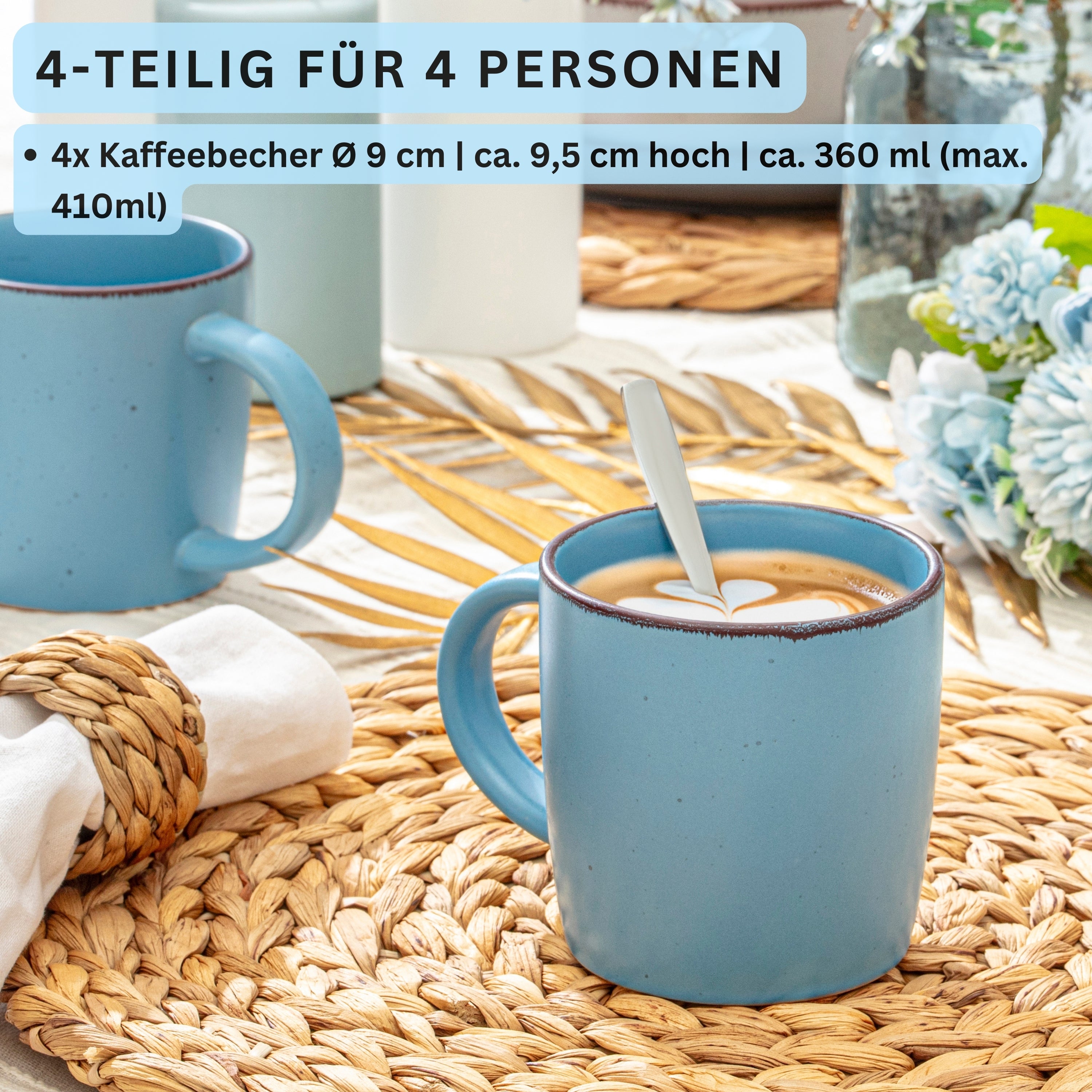 SÄNGER Steingut Kaffeebecher Bombay Saphir 4 teilig