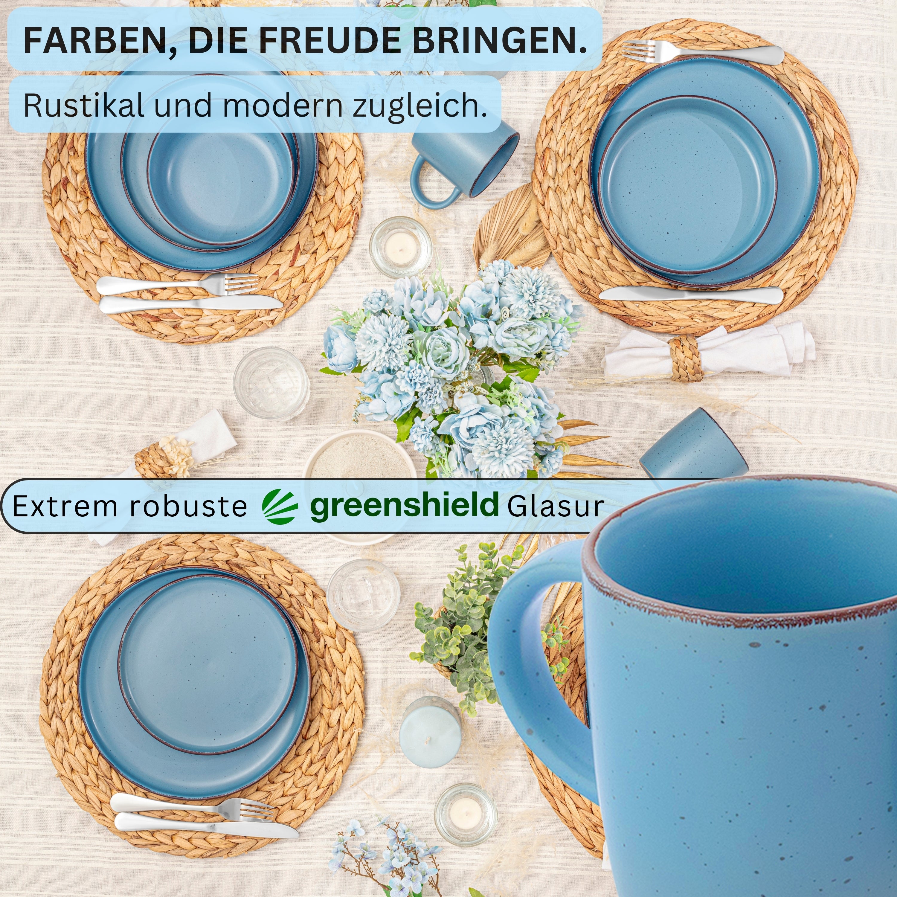 SÄNGER Steingut Kaffeebecher Bombay Saphir 4 teilig