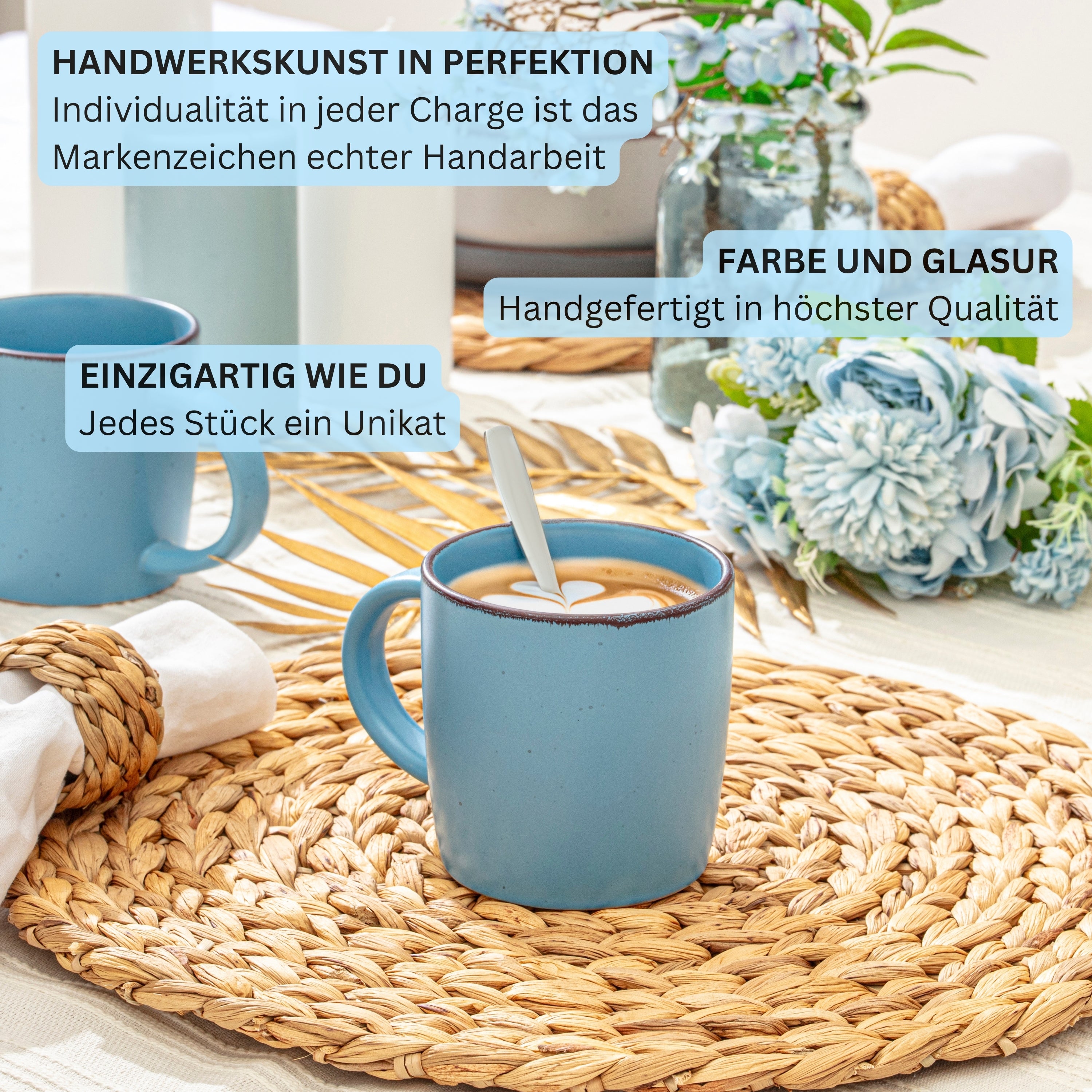 SÄNGER Steingut Kaffeebecher Bombay Saphir 4 teilig