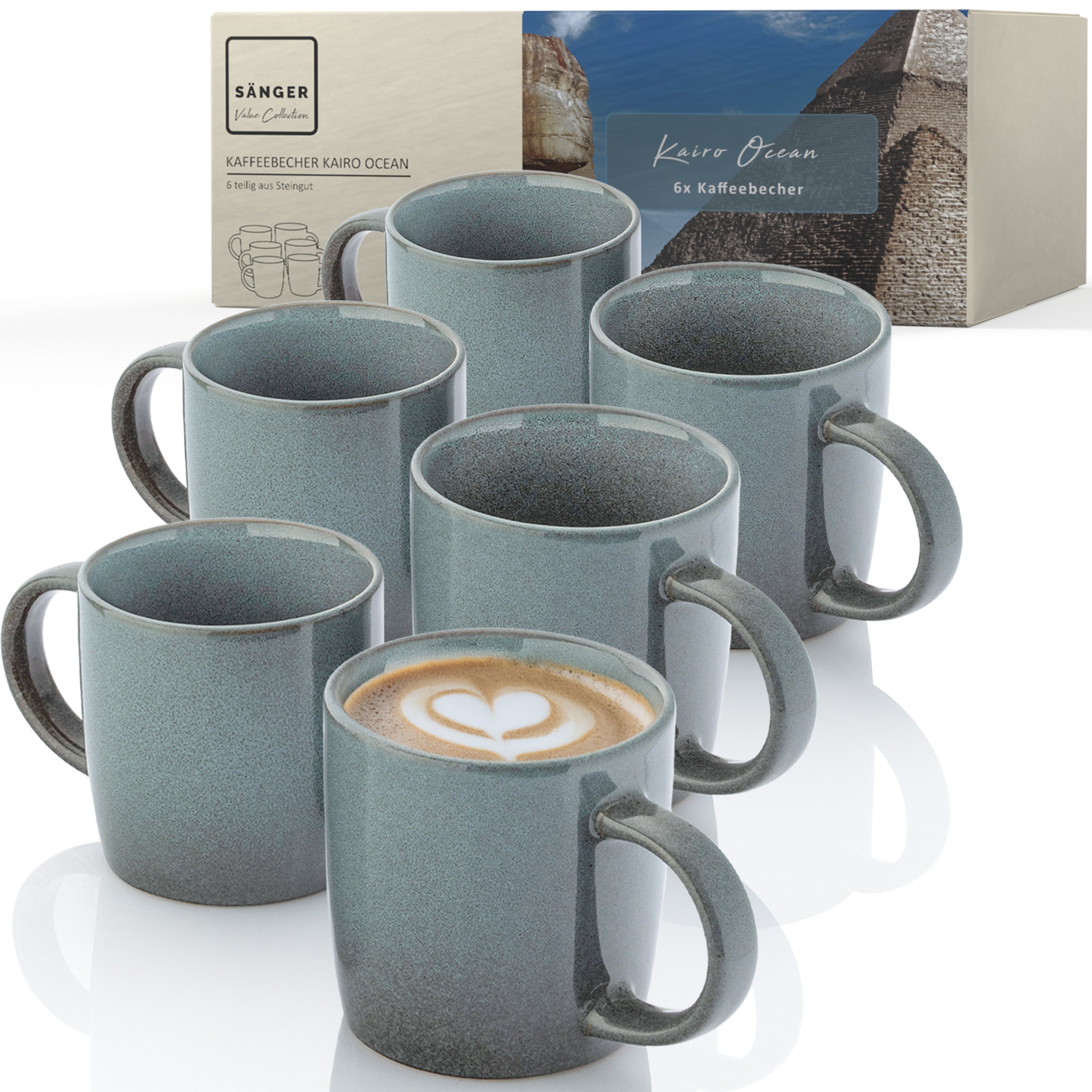 SÄNGER Steingut Kaffeebecher Kairo Ocean 6 teilig