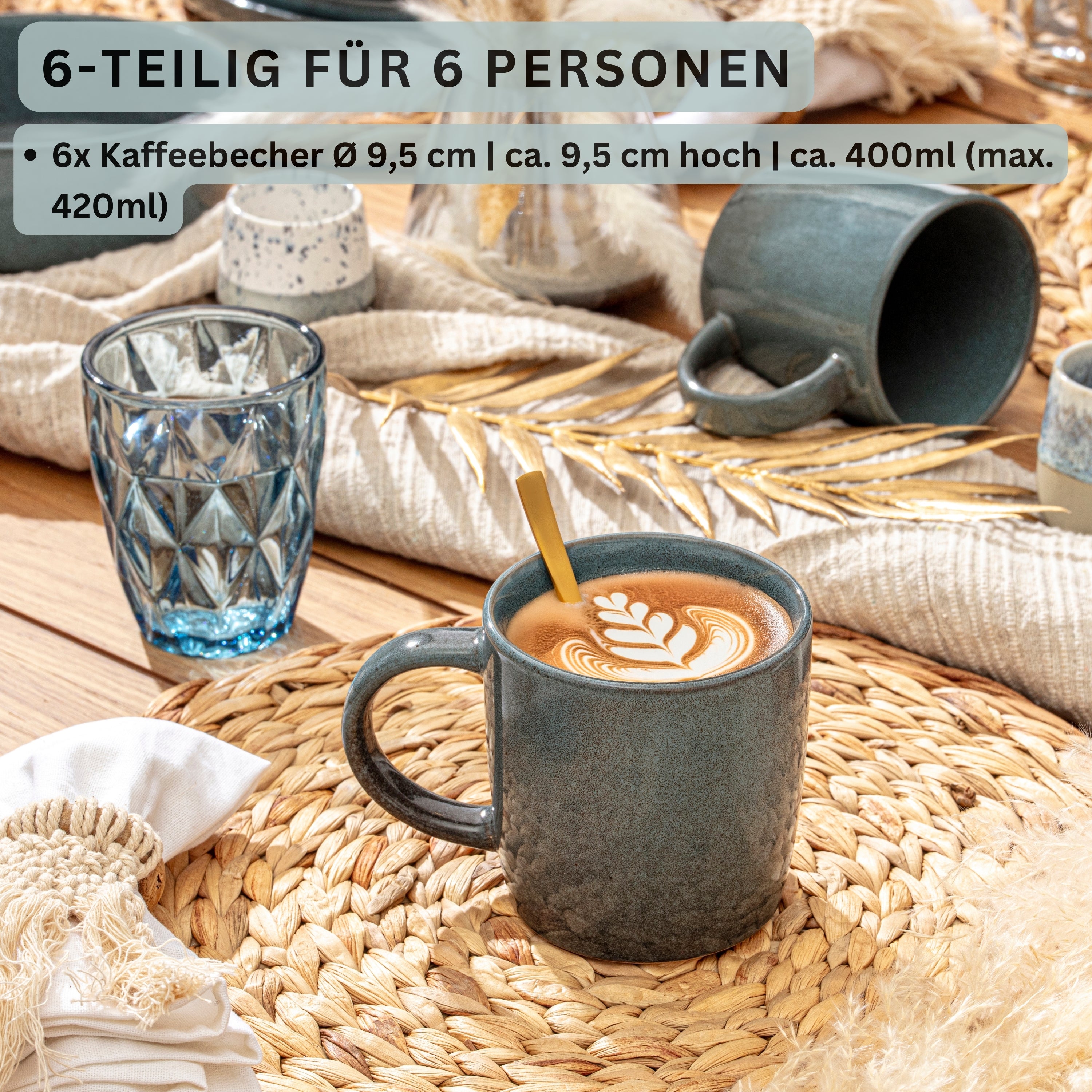 SÄNGER Steingut Kaffeebecher Kairo Ocean 6 teilig