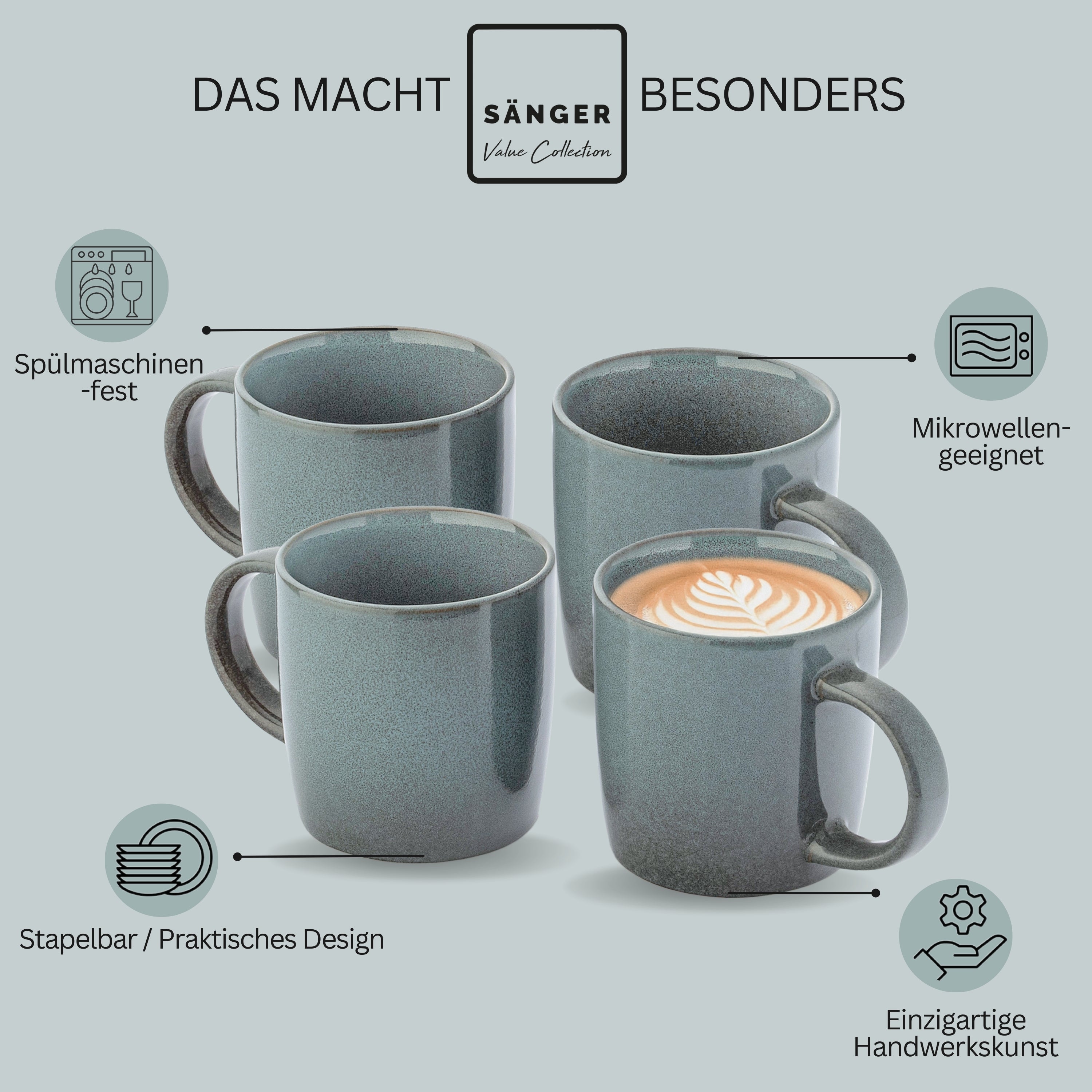 SÄNGER Steingut Kaffeebecher Kairo Ocean 6 teilig