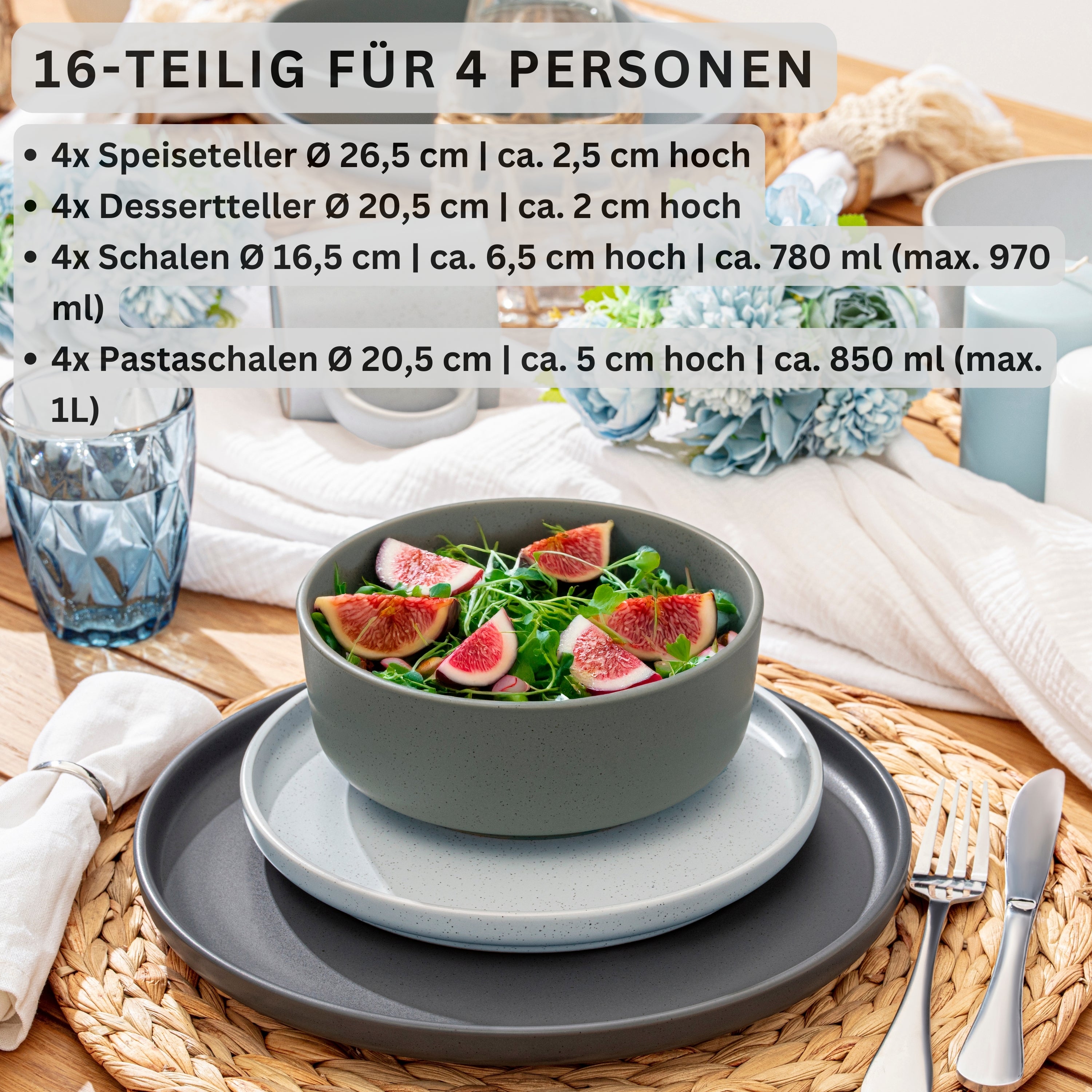 SÄNGER Steingut Geschirrset Leeds 16 teilig für 4 Personen