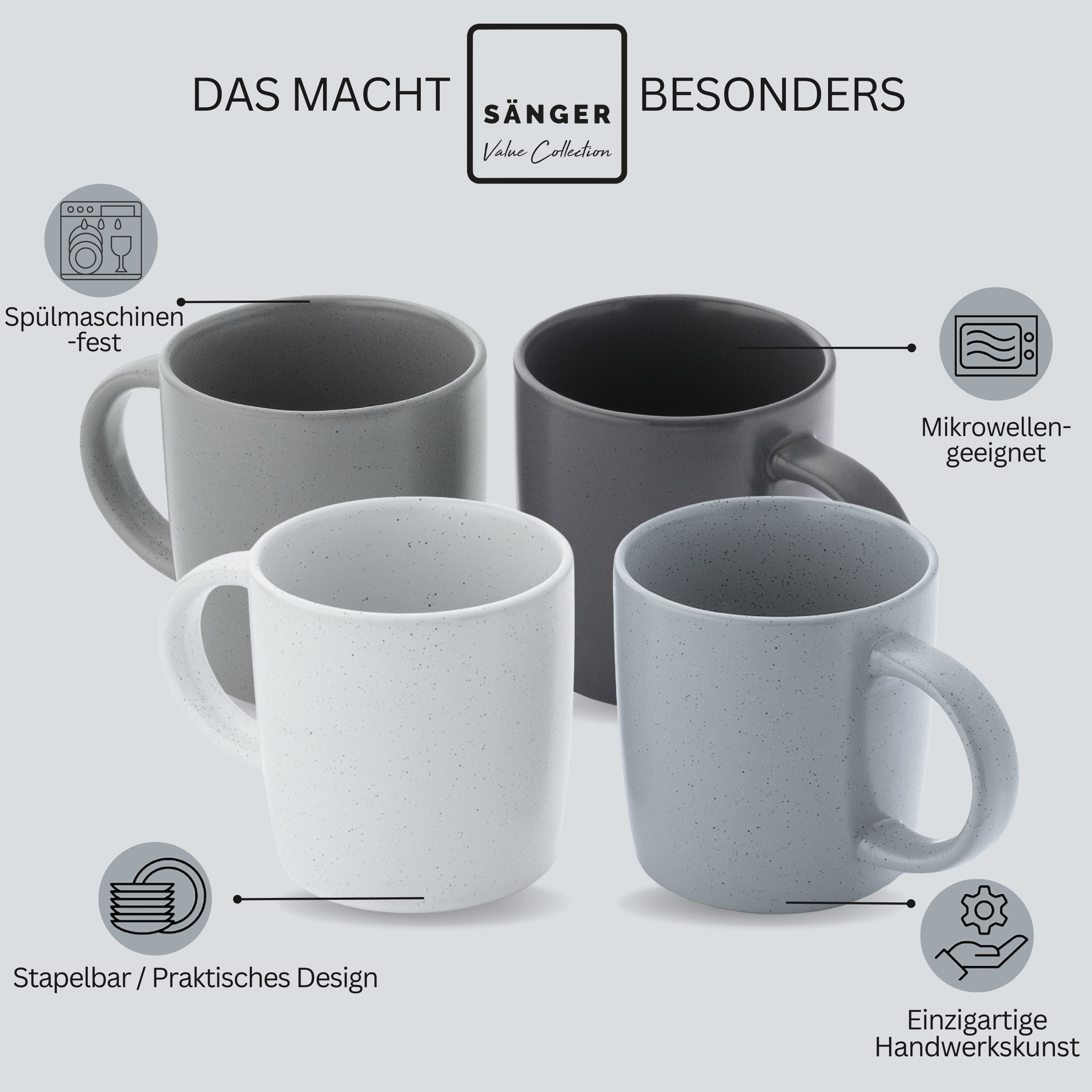 SÄNGER Steingut Kaffeebecher Leeds 4 teilig