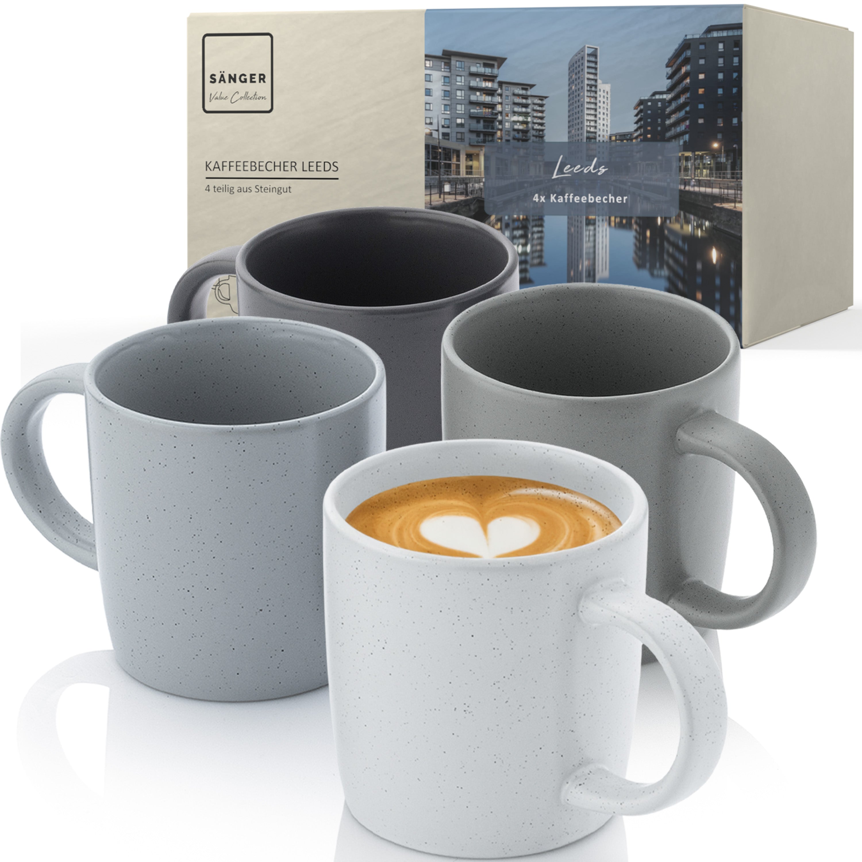 SÄNGER Steingut Kaffeebecher Leeds 4 teilig