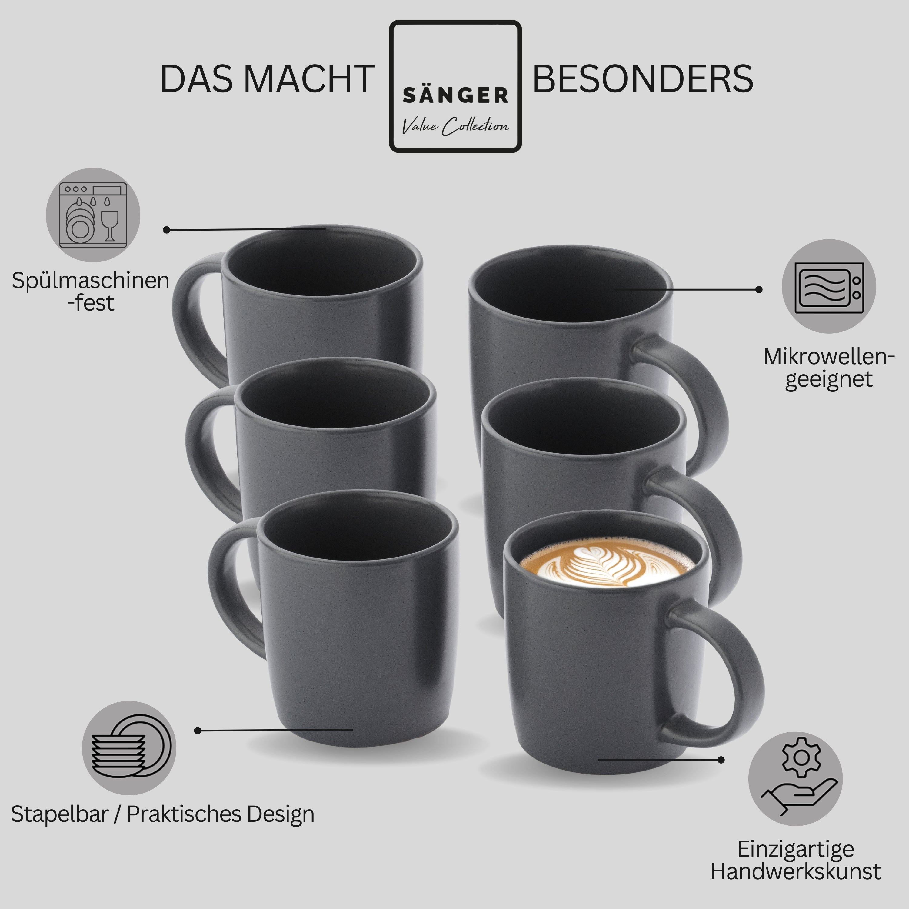 SÄNGER Steingut Kaffeebecher Leeds Nightsky 6 teilig