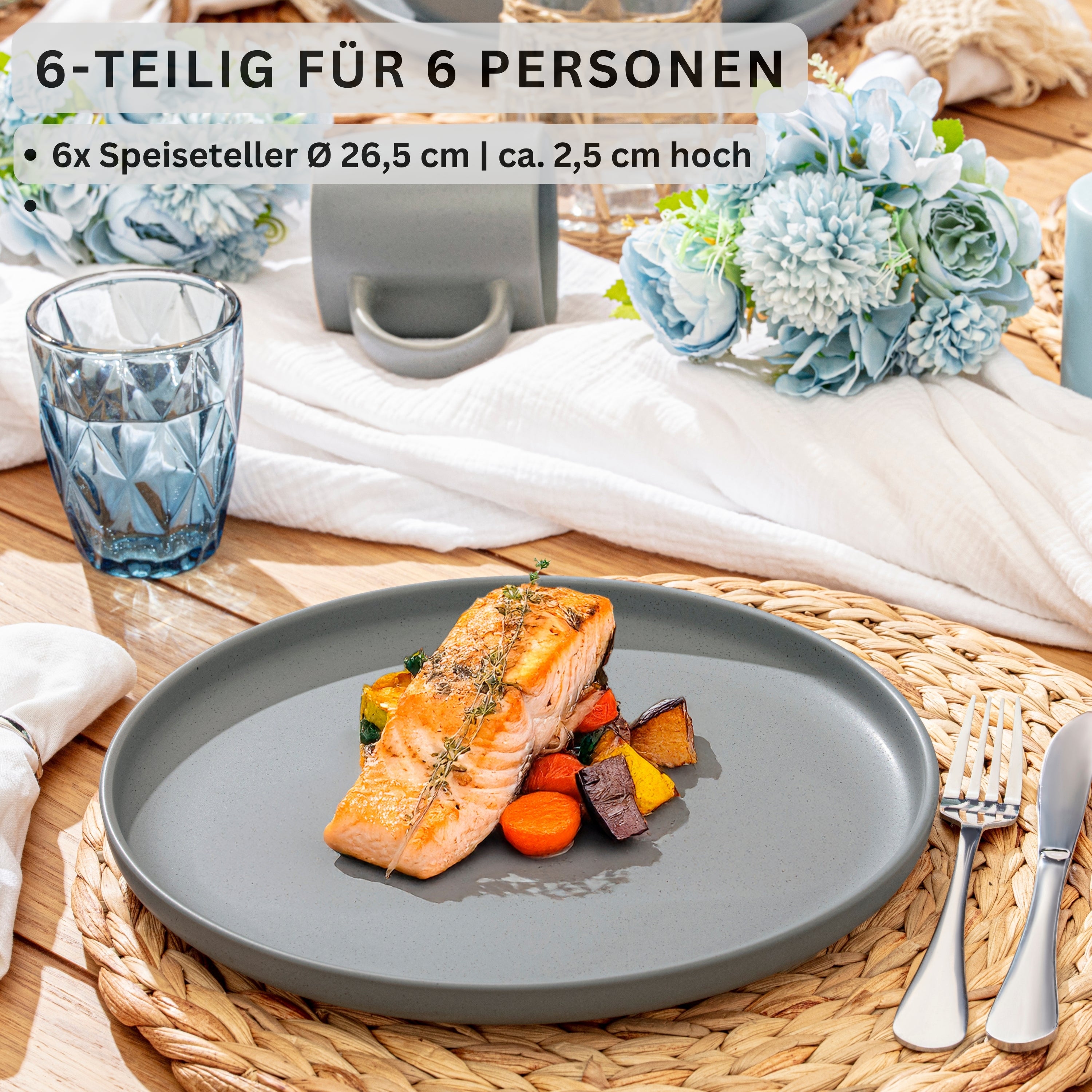 SÄNGER Steingut Speiseteller Leeds Shadow 6 teilig