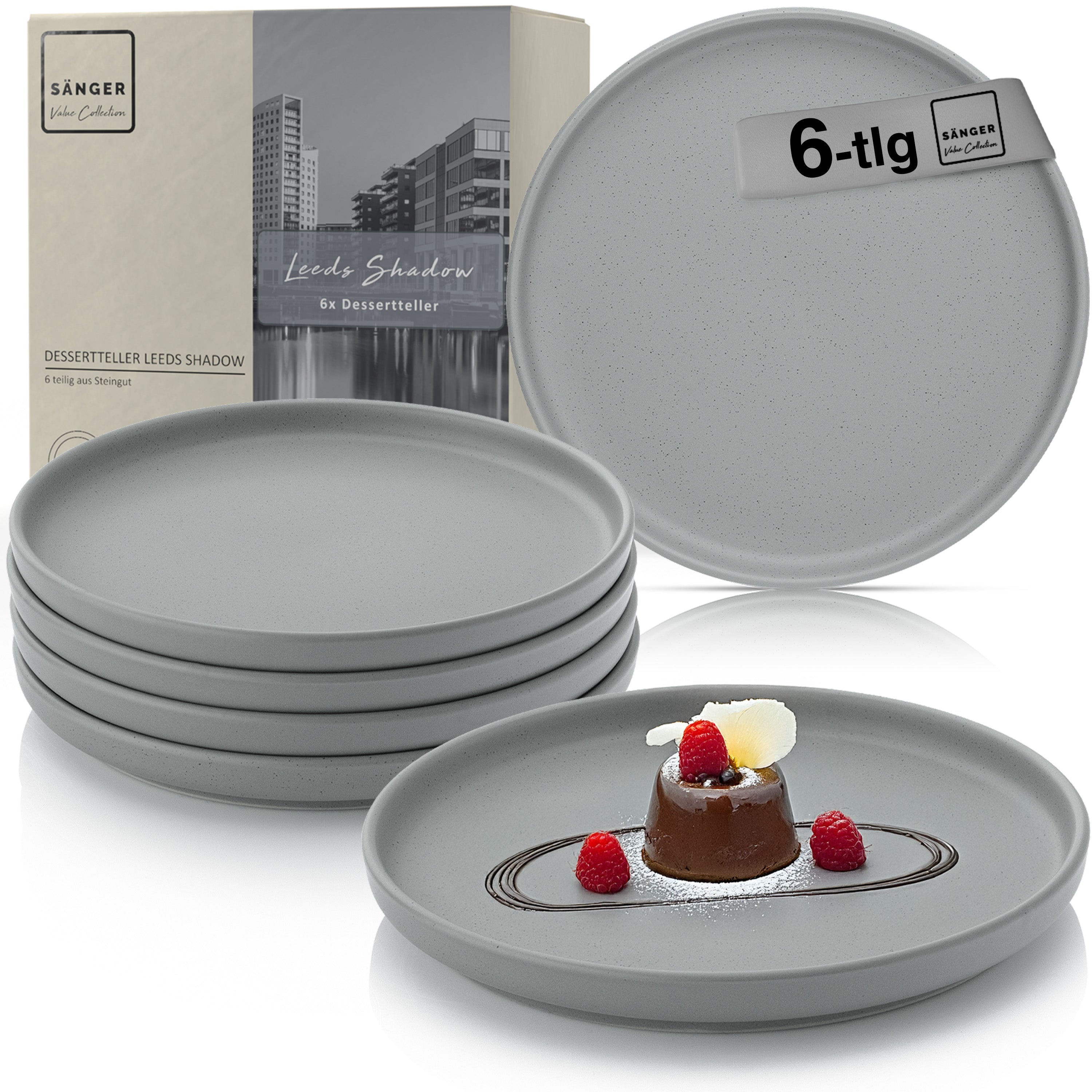 SÄNGER Steingut Dessertteller Leeds Shadow 6 teilig