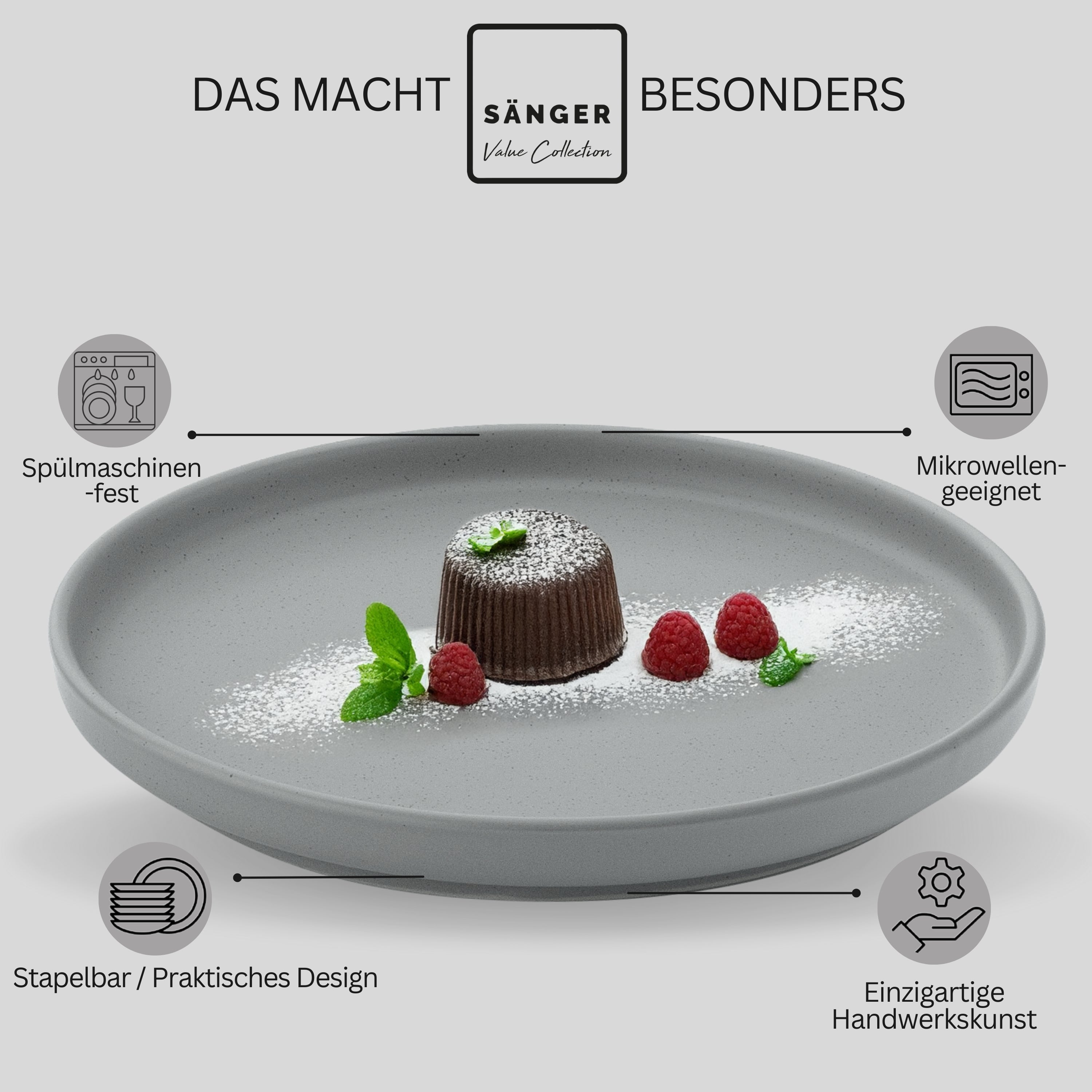 SÄNGER Steingut Dessertteller Leeds Shadow 6 teilig