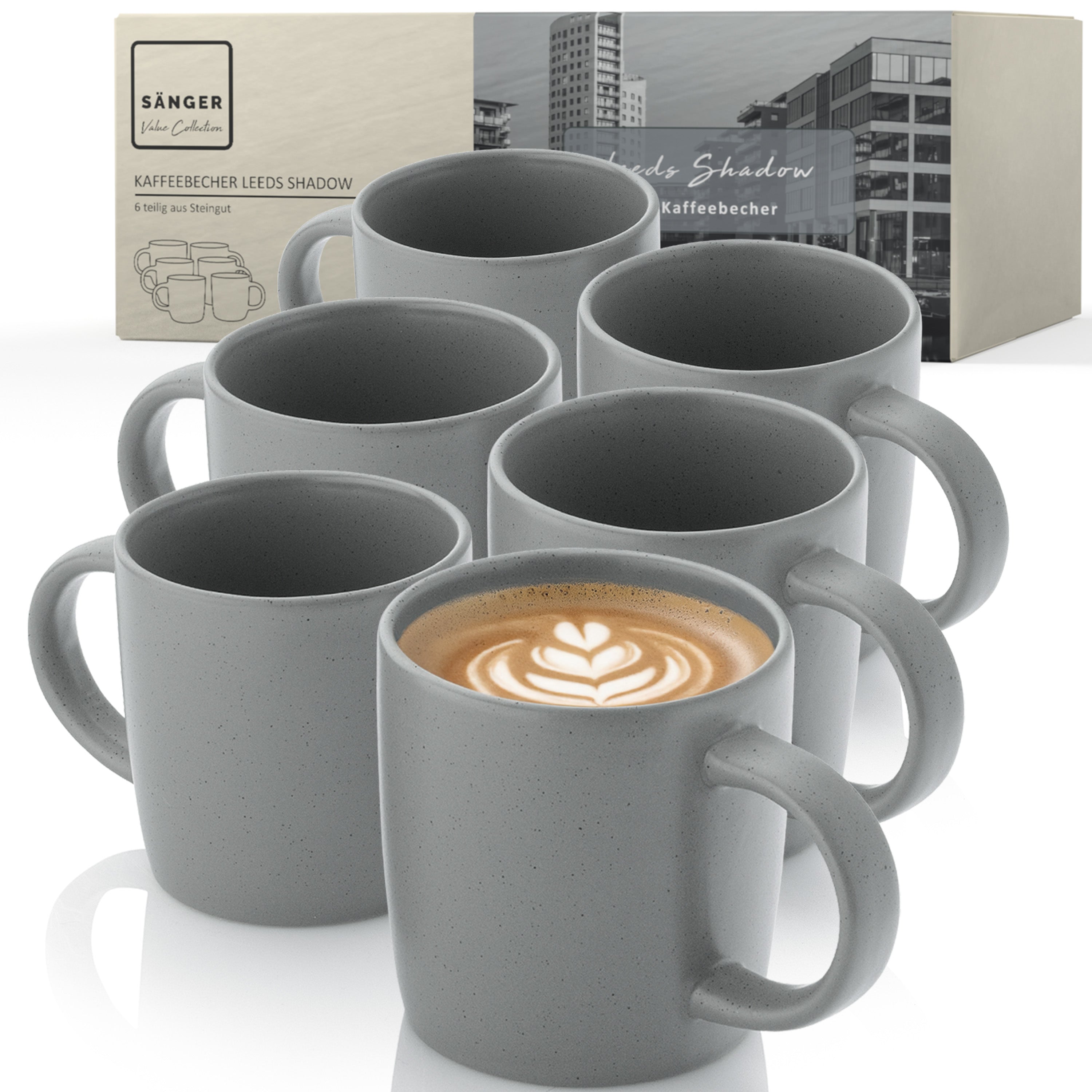 SÄNGER Steingut Kaffeebecher Leeds Shadow 6 teilig