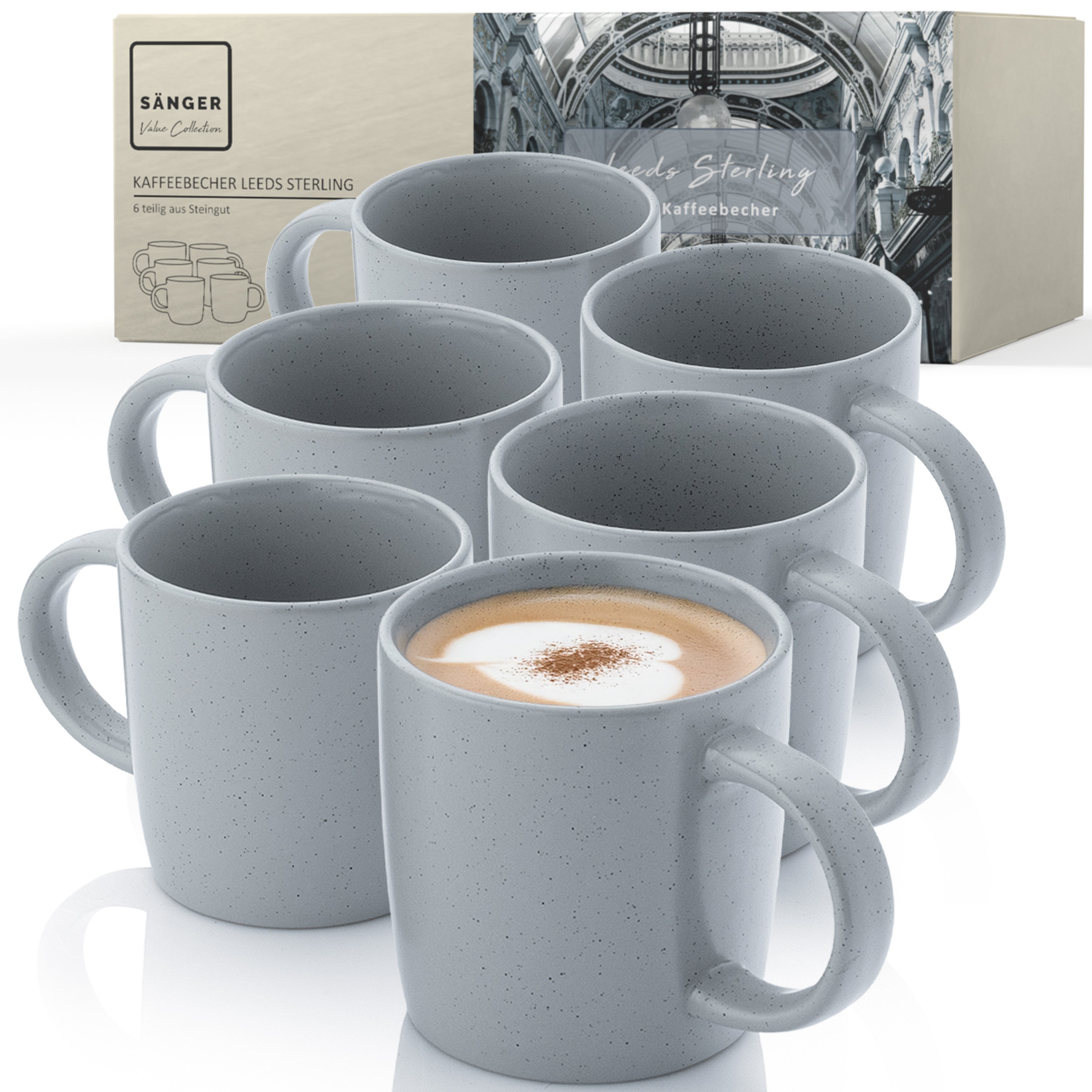 SÄNGER Steingut Kaffeebecher Leeds Sterling 6 teilig