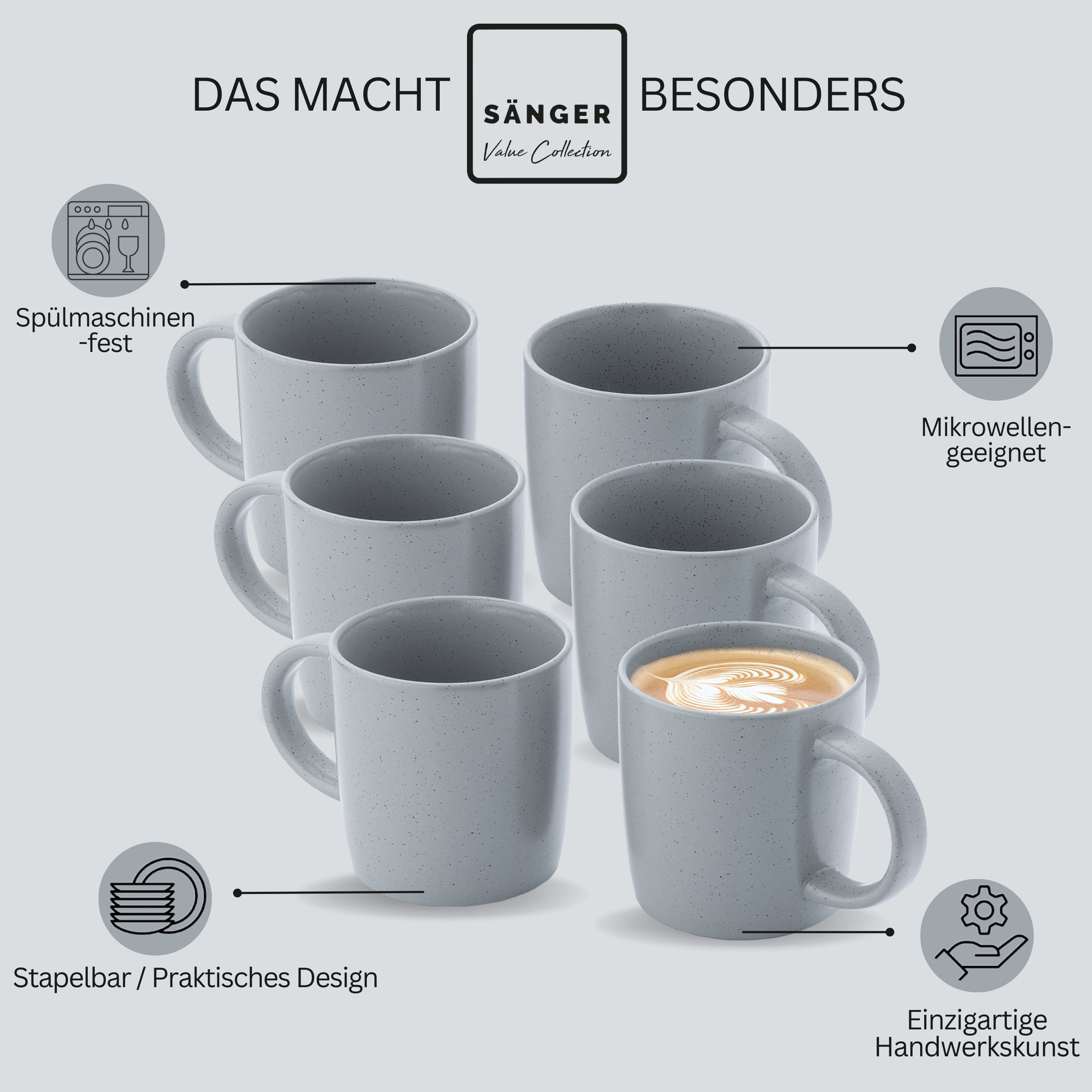 SÄNGER Steingut Kaffeebecher Leeds Sterling 6 teilig