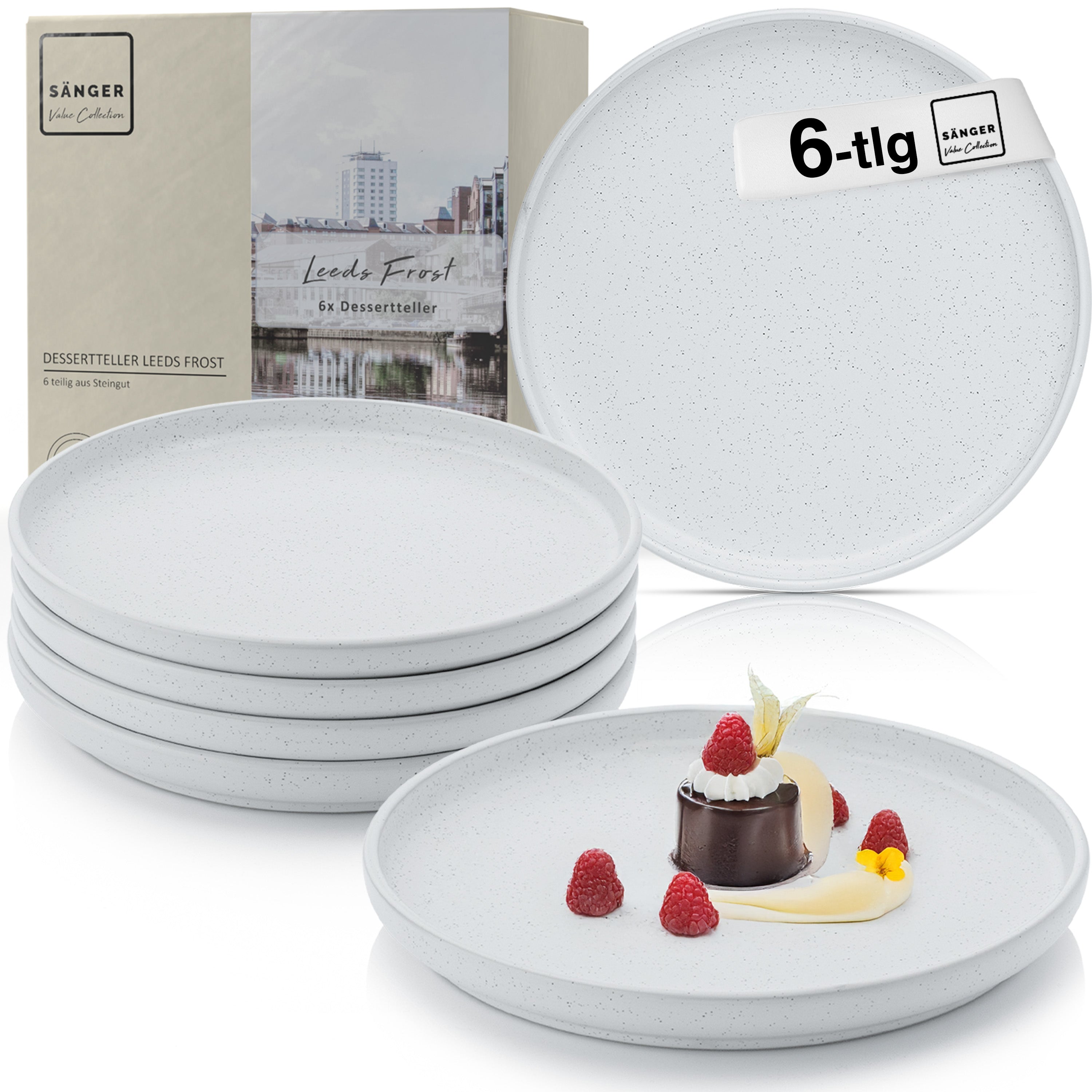 SÄNGER Steingut Dessertteller Leeds Frost 6 teilig