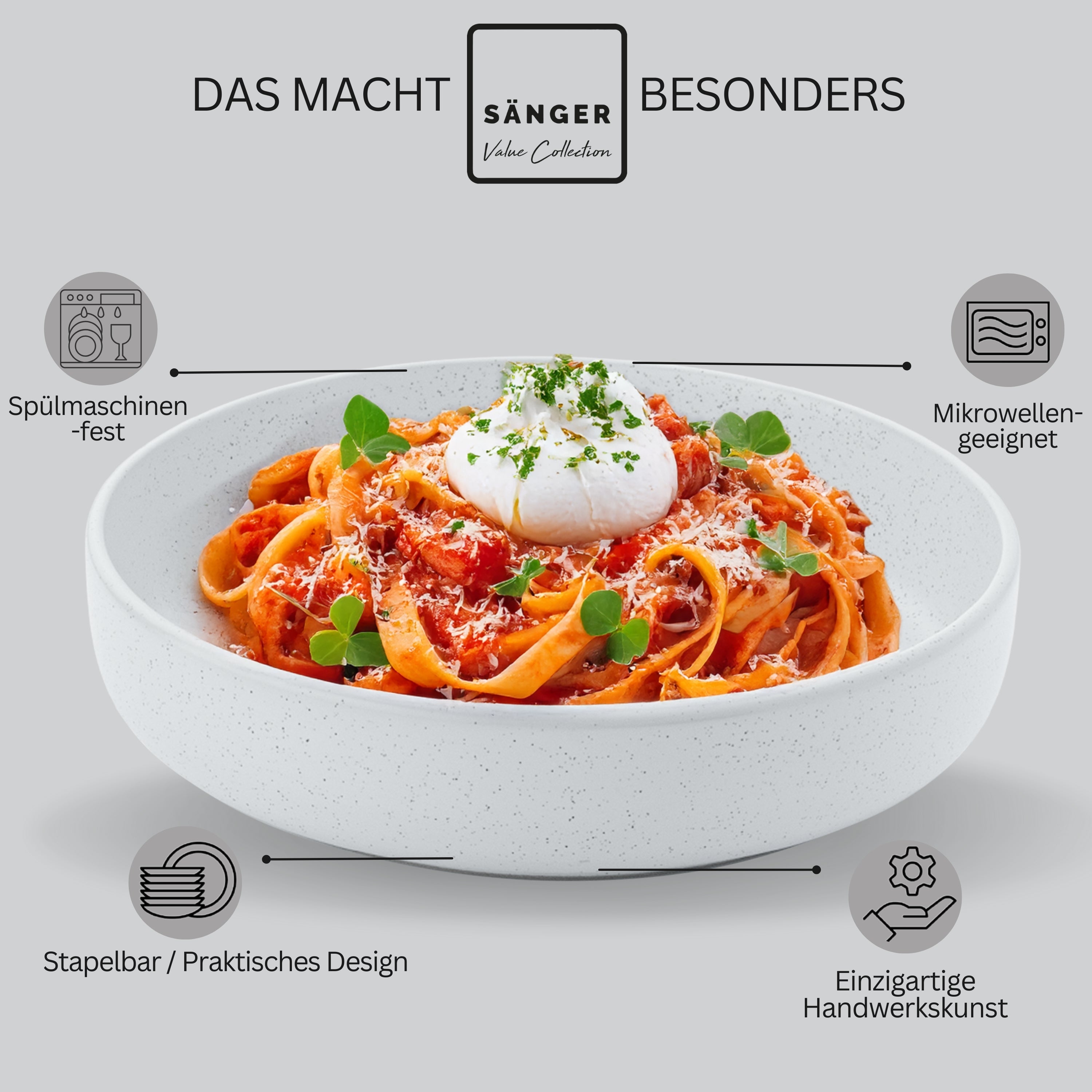 SÄNGER Steingut Pastaschalen Leeds Frost 6 teilig