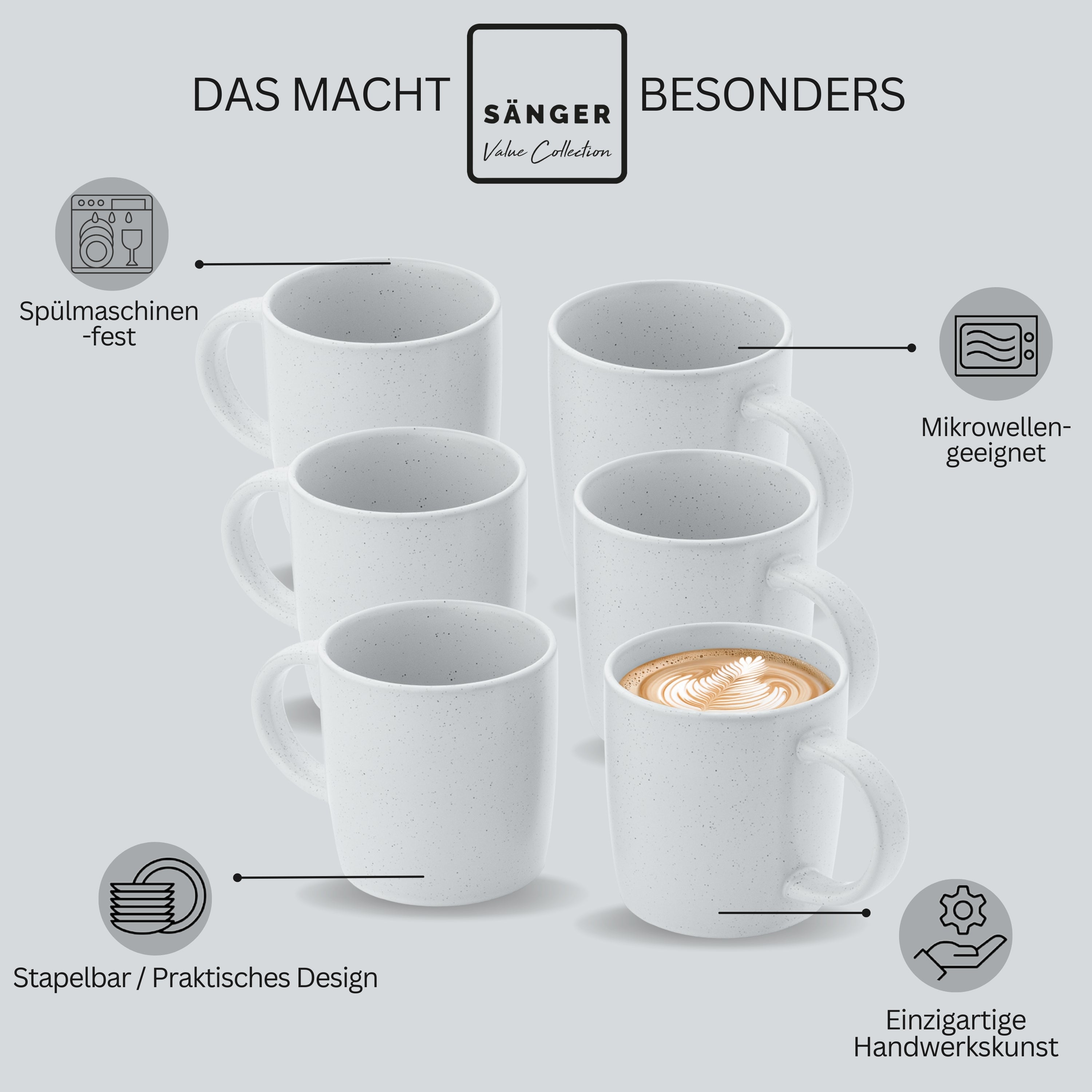 SÄNGER Steingut Kaffeebecher Leeds Frost 6 teilig