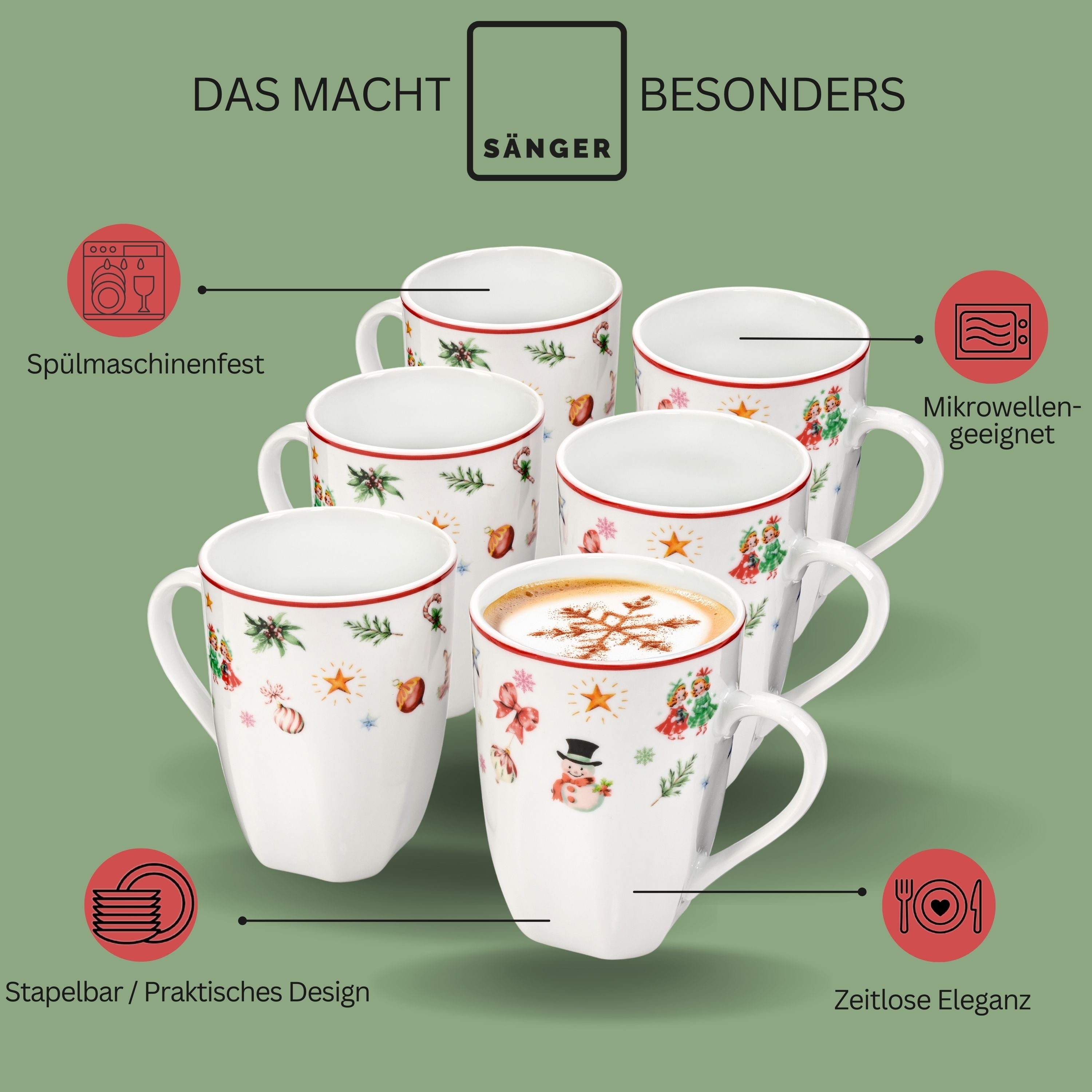SÄNGER Kaffeebecher Set Bilgola Christmas Design 6 teilig