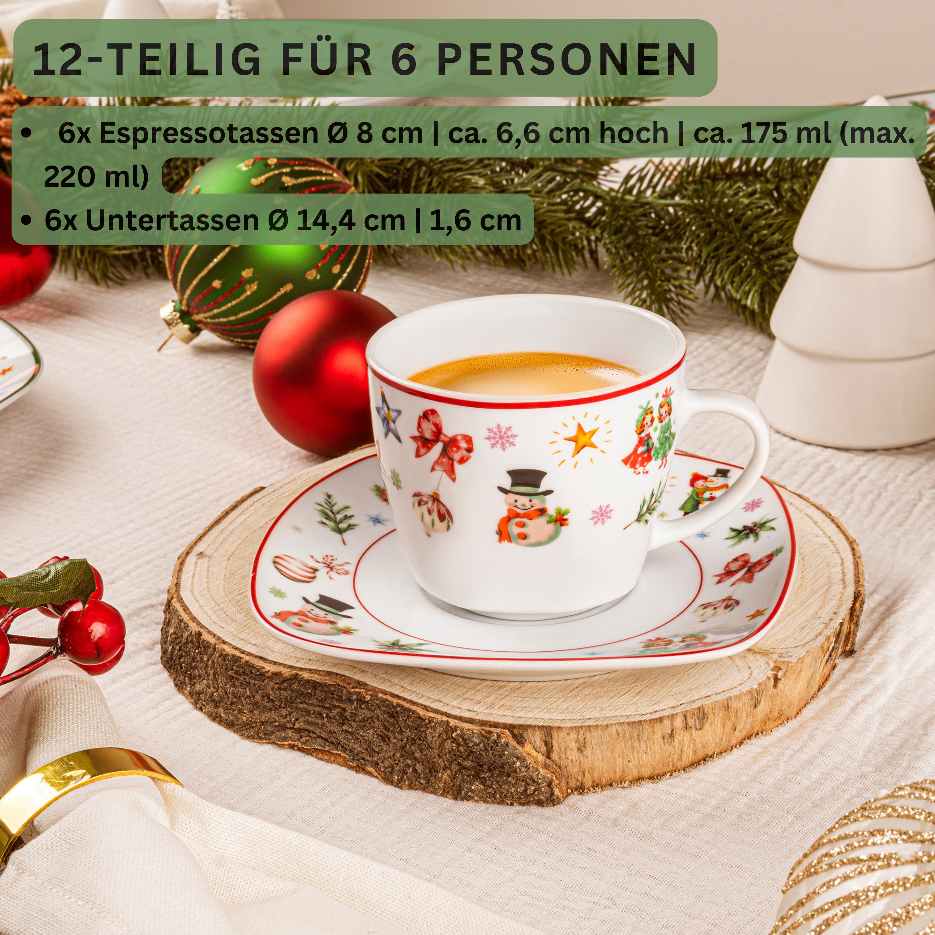 SÄNGER Kaffeetassen Set Bilgola Christmas Design 12 teilig für 6 Personen