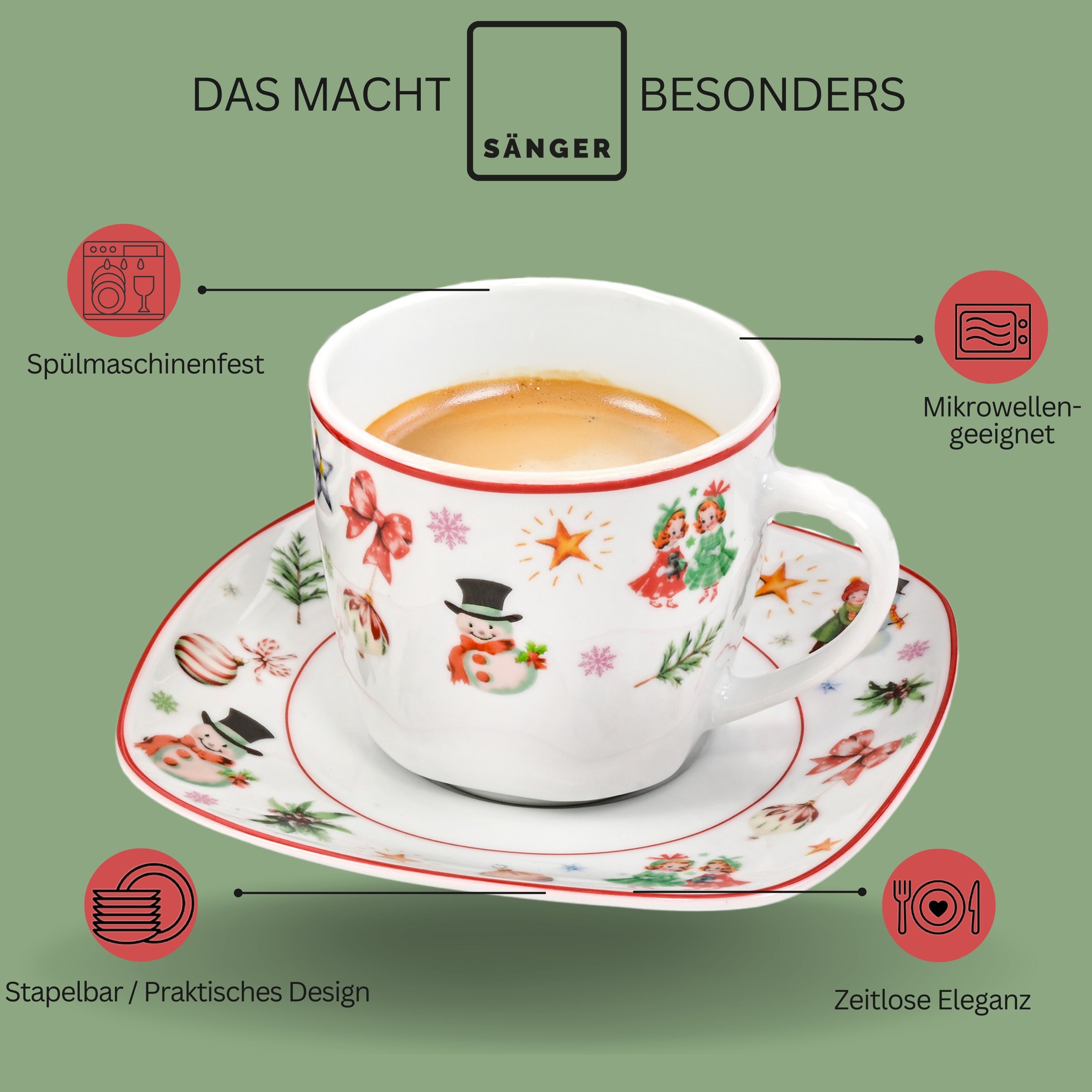 SÄNGER Kaffeetassen Set Bilgola Christmas Design 12 teilig für 6 Personen