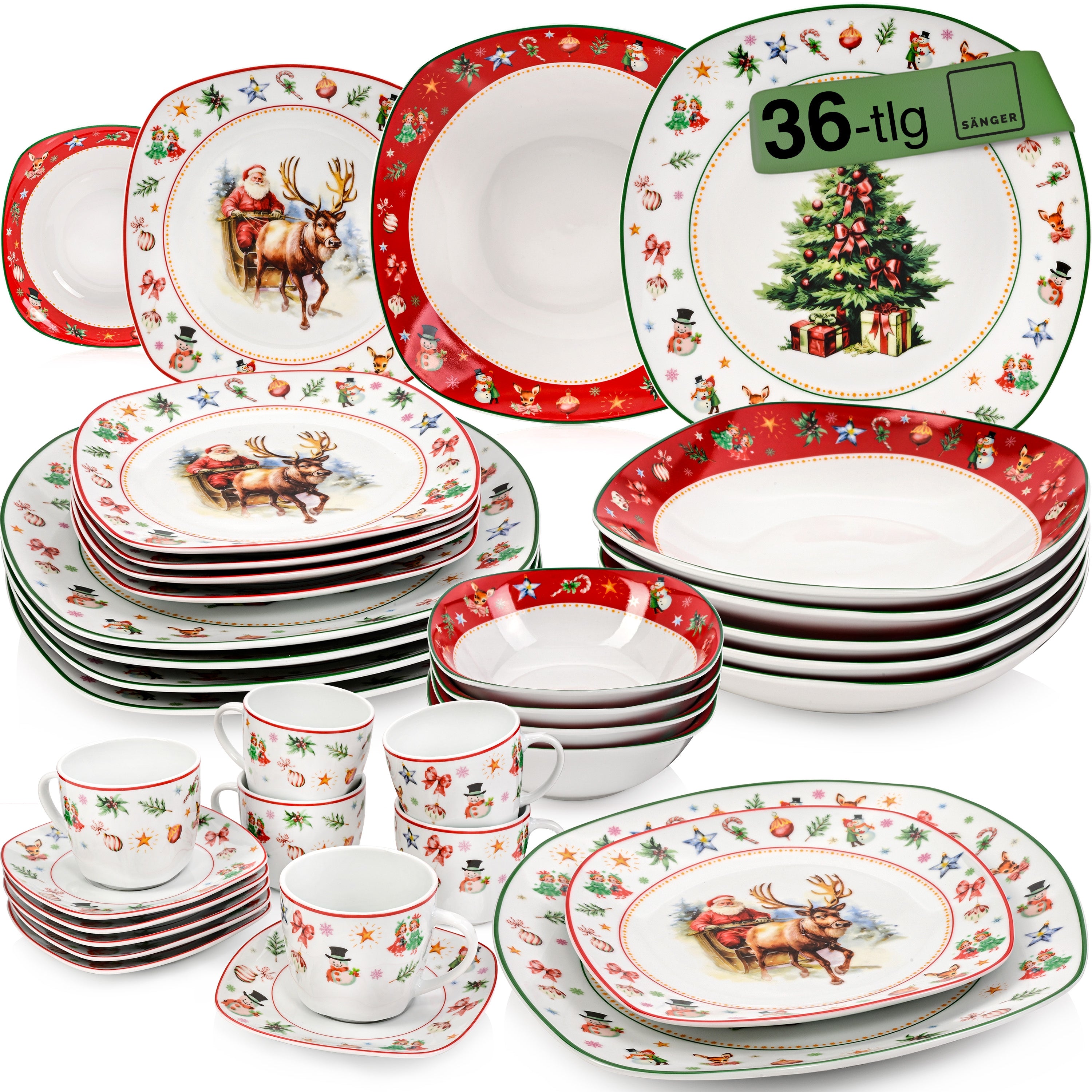 SÄNGER Porzellan Kombiservice Bilgola Christmas Design 36 teilig für 6 Personen