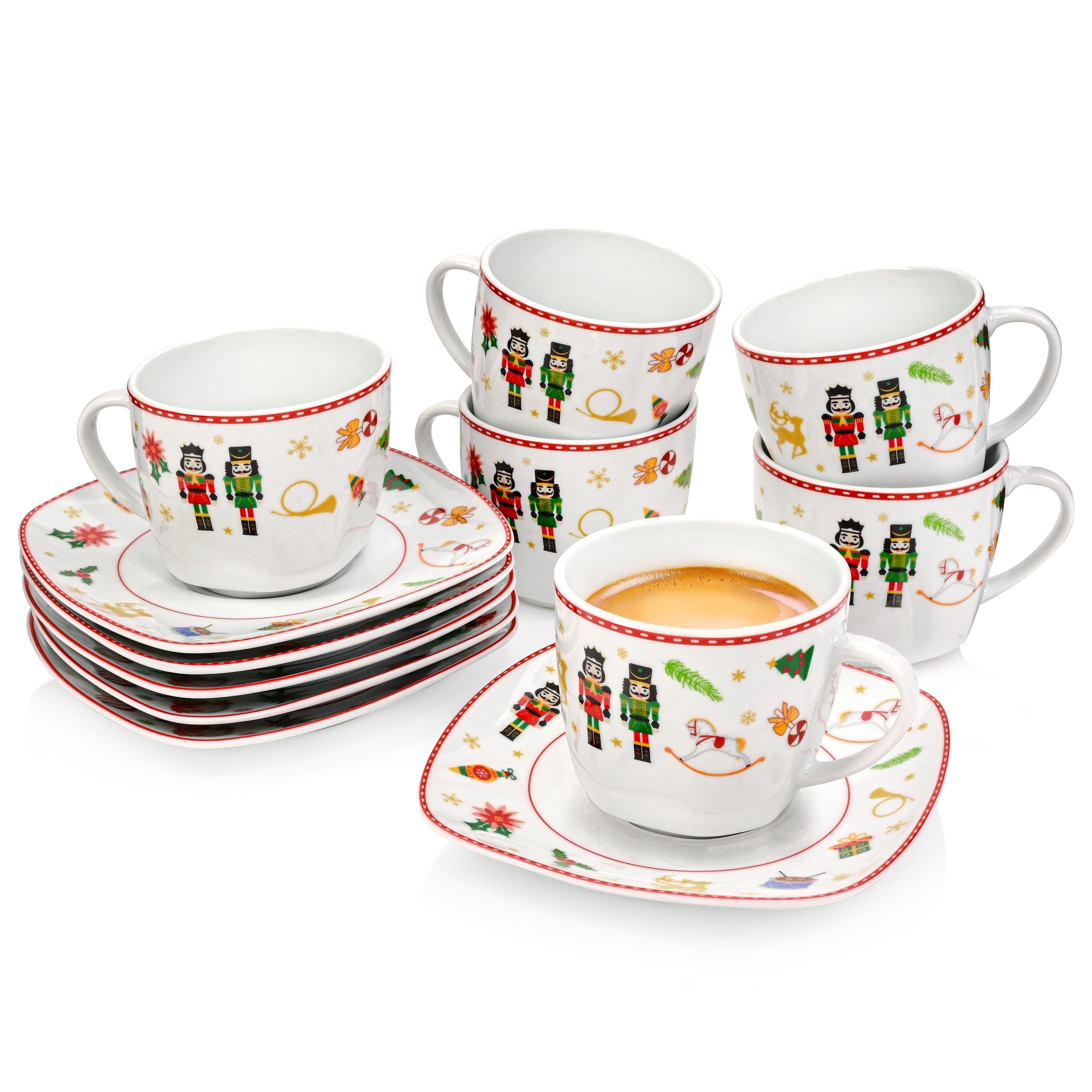 SÄNGER Kaffeetassen Set Bilgola Nussknacker Design 12 teilig für 6 Personen