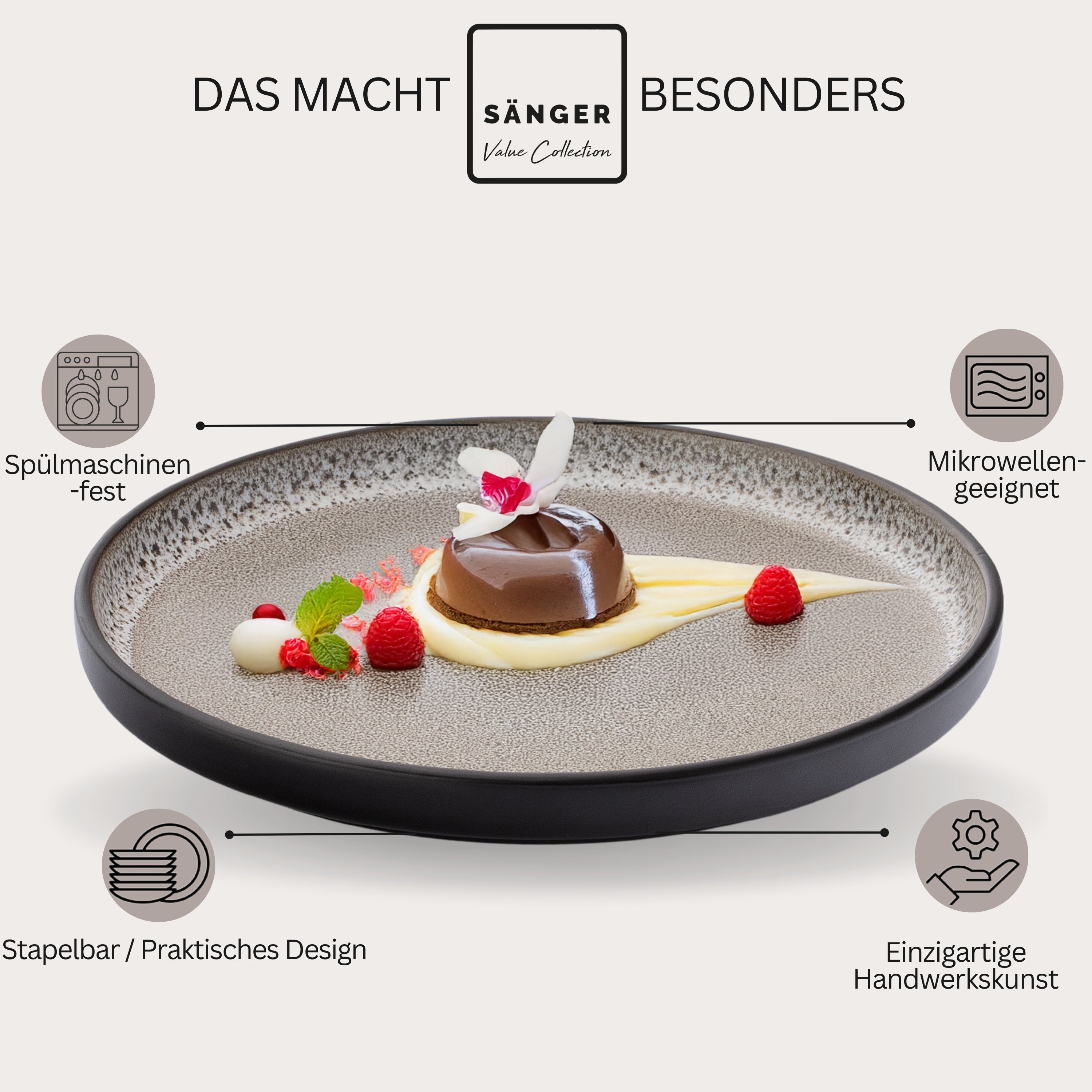 SÄNGER Steingut Dessertteller Luxor 6 teilig