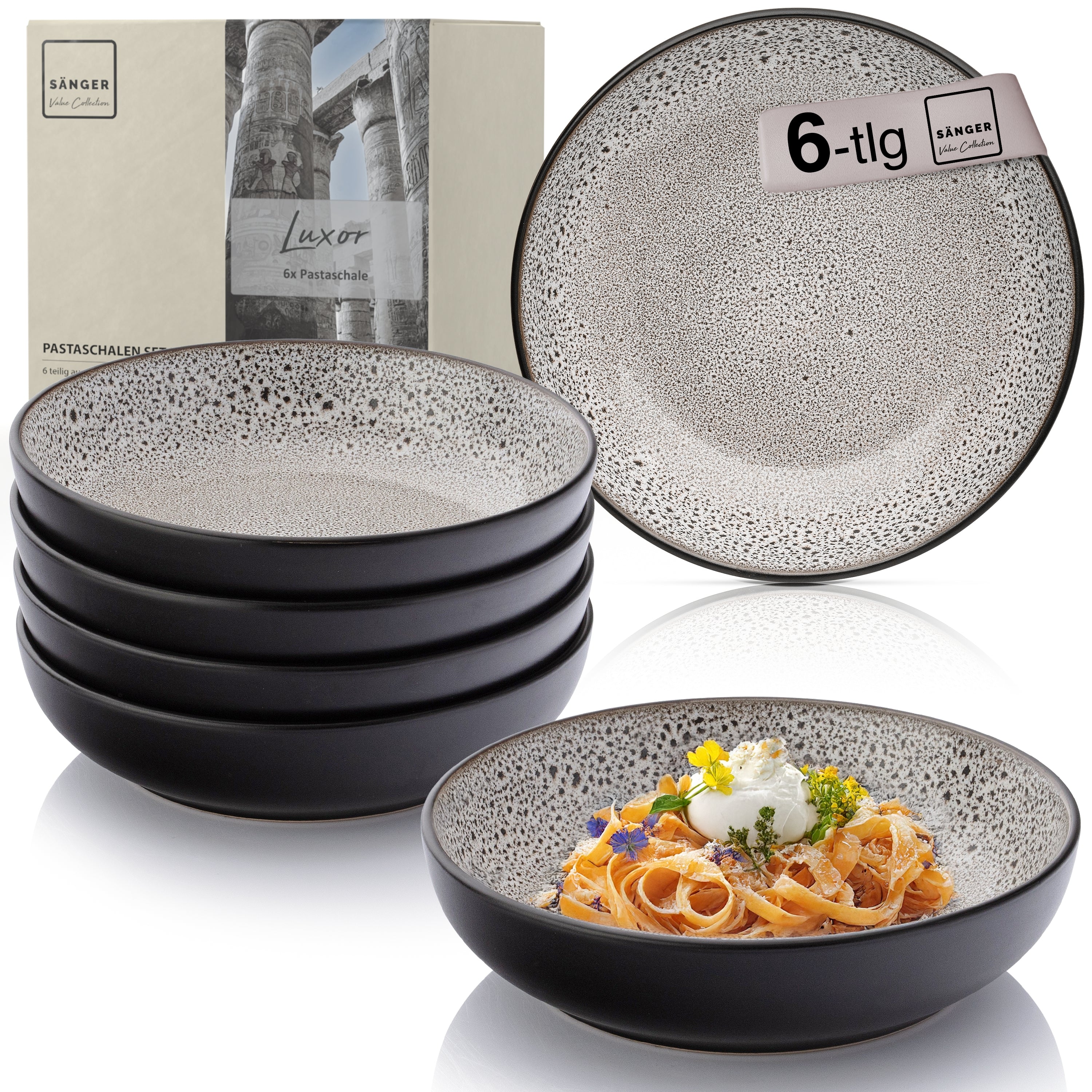 SÄNGER Steingut Pastaschalen Set Luxor 6 teilig