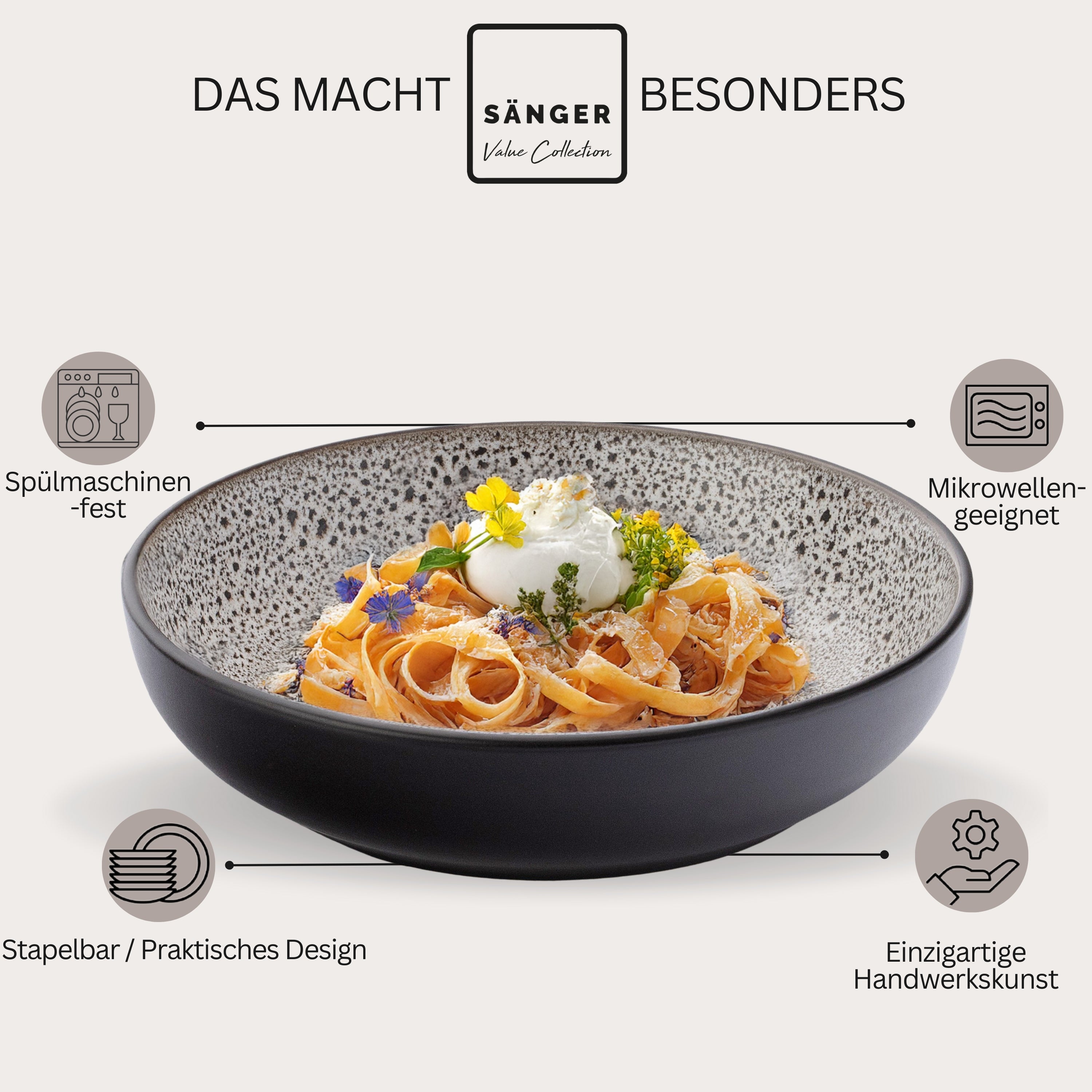 SÄNGER Steingut Pastaschalen Set Luxor 6 teilig