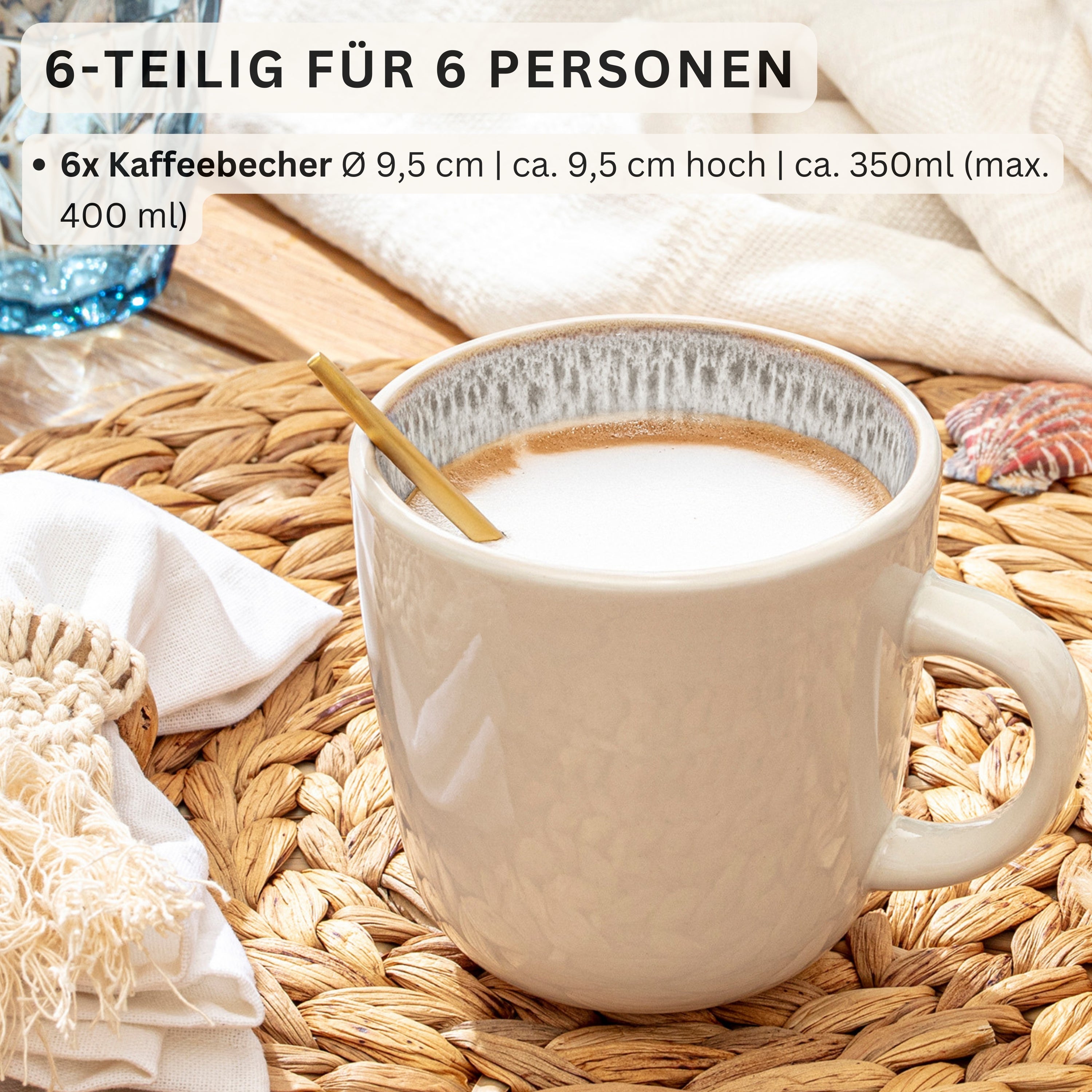 SÄNGER Steingut Kaffeebecher Kreta 6 teilig
