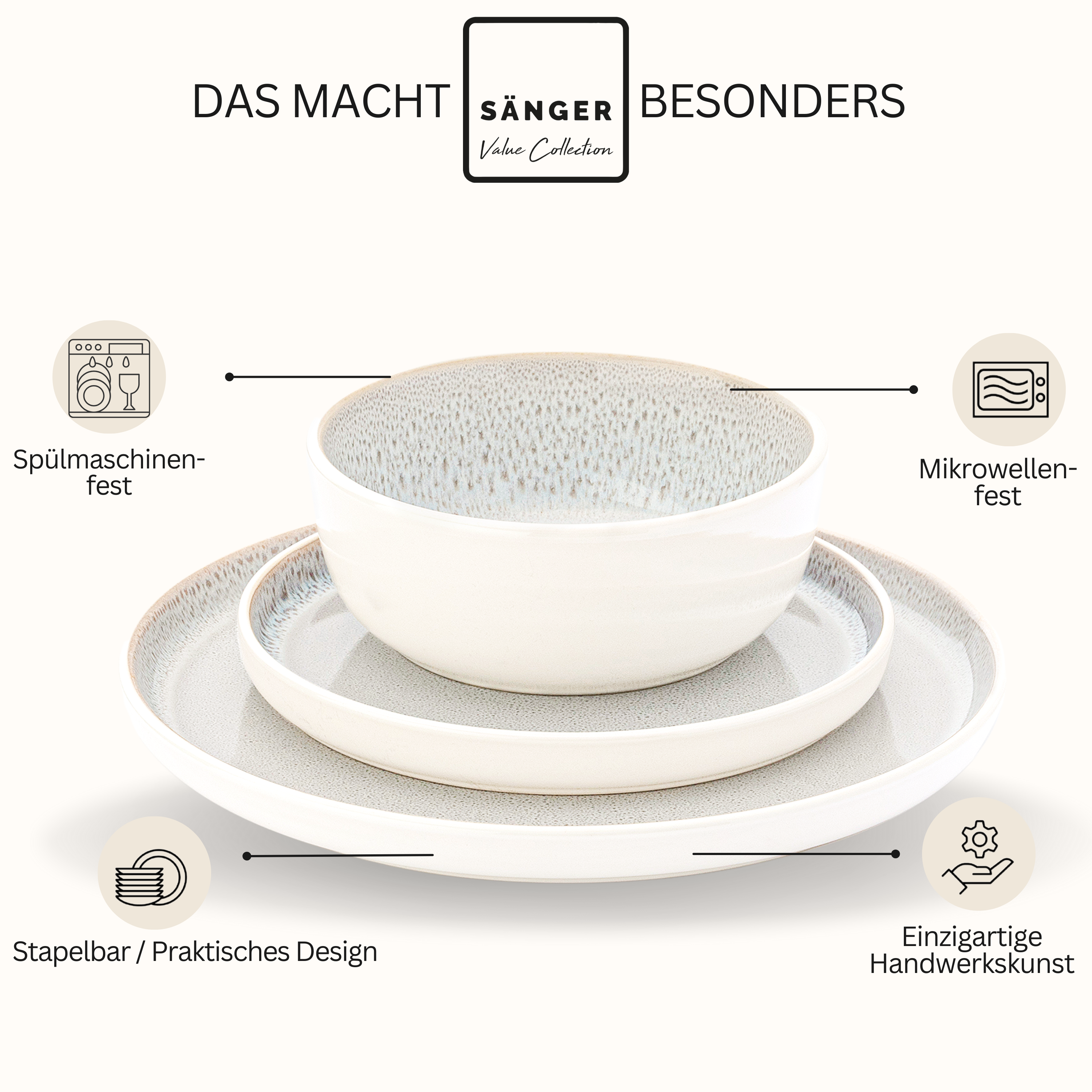 SÄNGER Stoneware Dinner Set Kreta 18 Pieces for 6 People